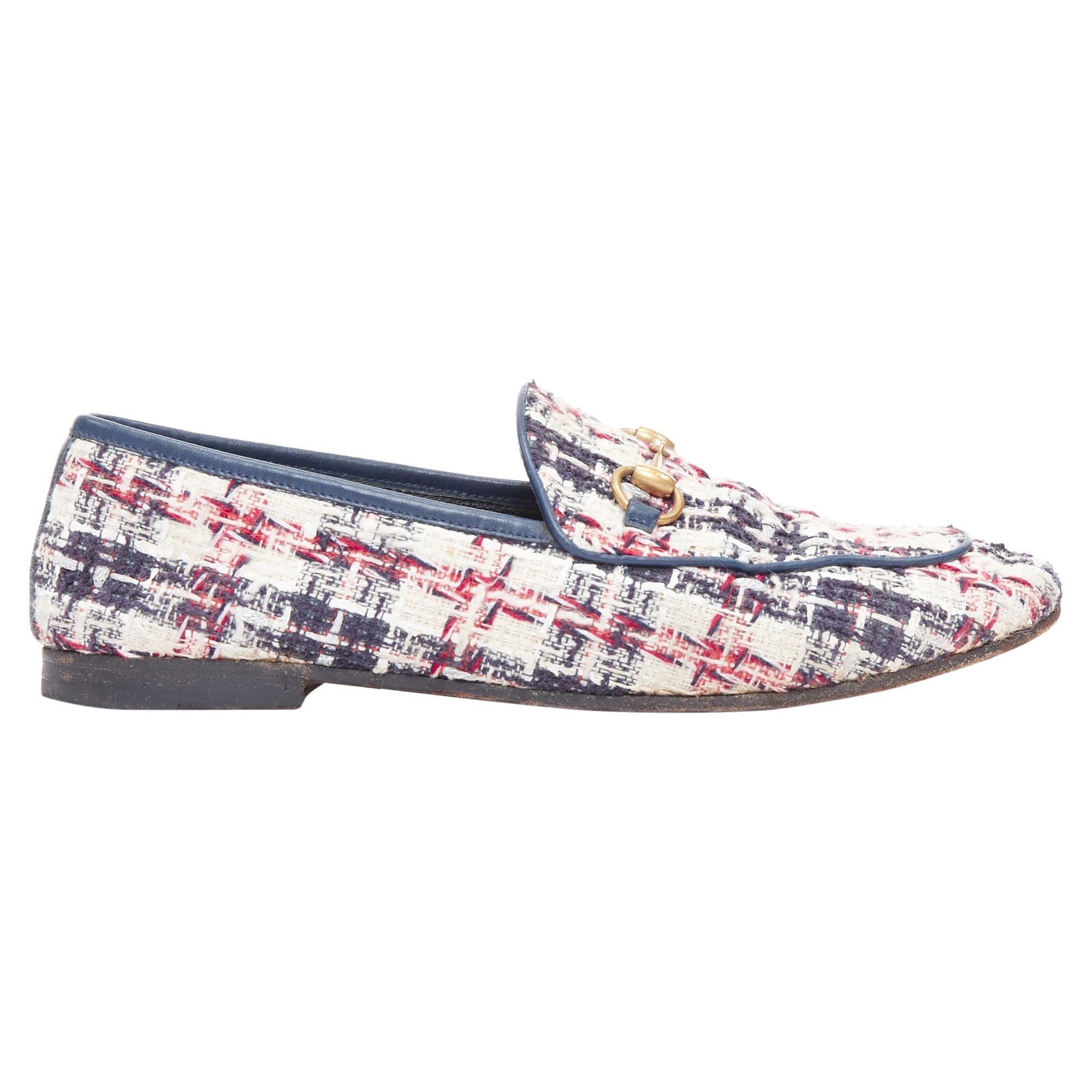 Women's Gucci red tweed horsebit loafers