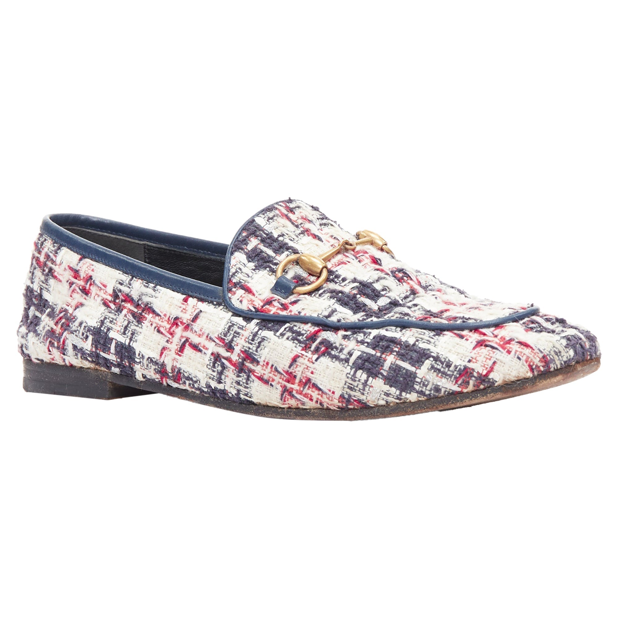 Women's Gucci red tweed horsebit loafers