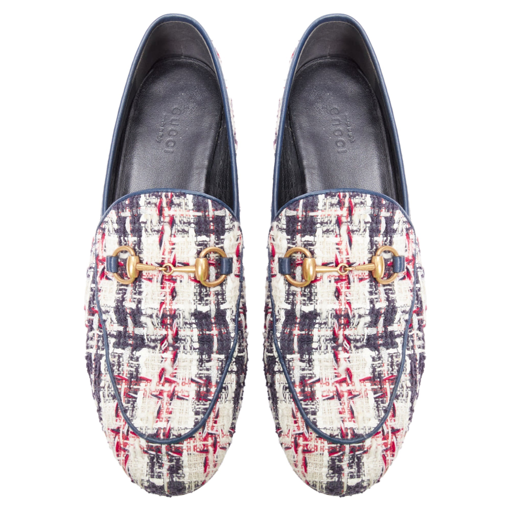 Women's Gucci red tweed horsebit loafers