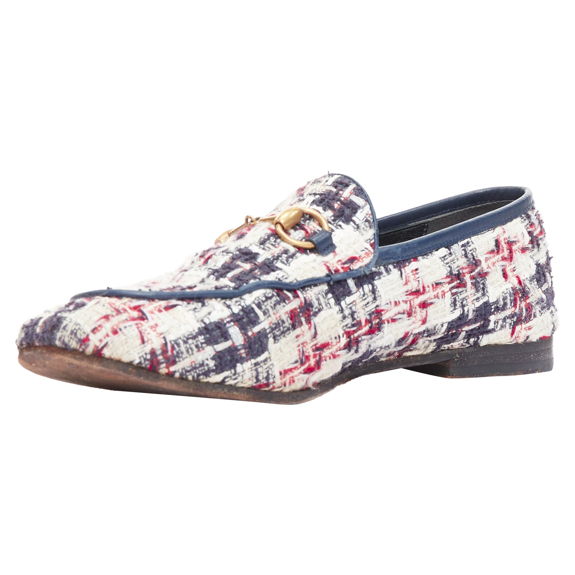 Women's Gucci red tweed horsebit loafers