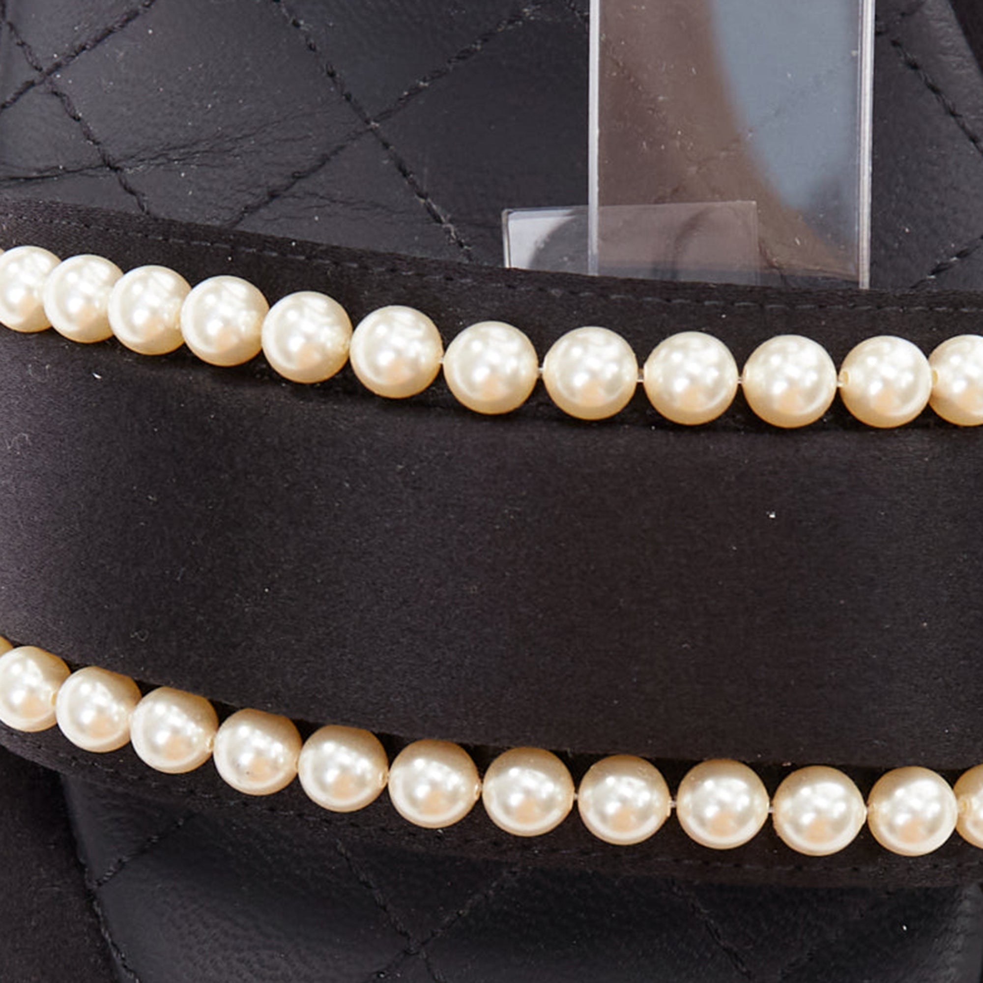 Women's Chanel black satin pearl sandals