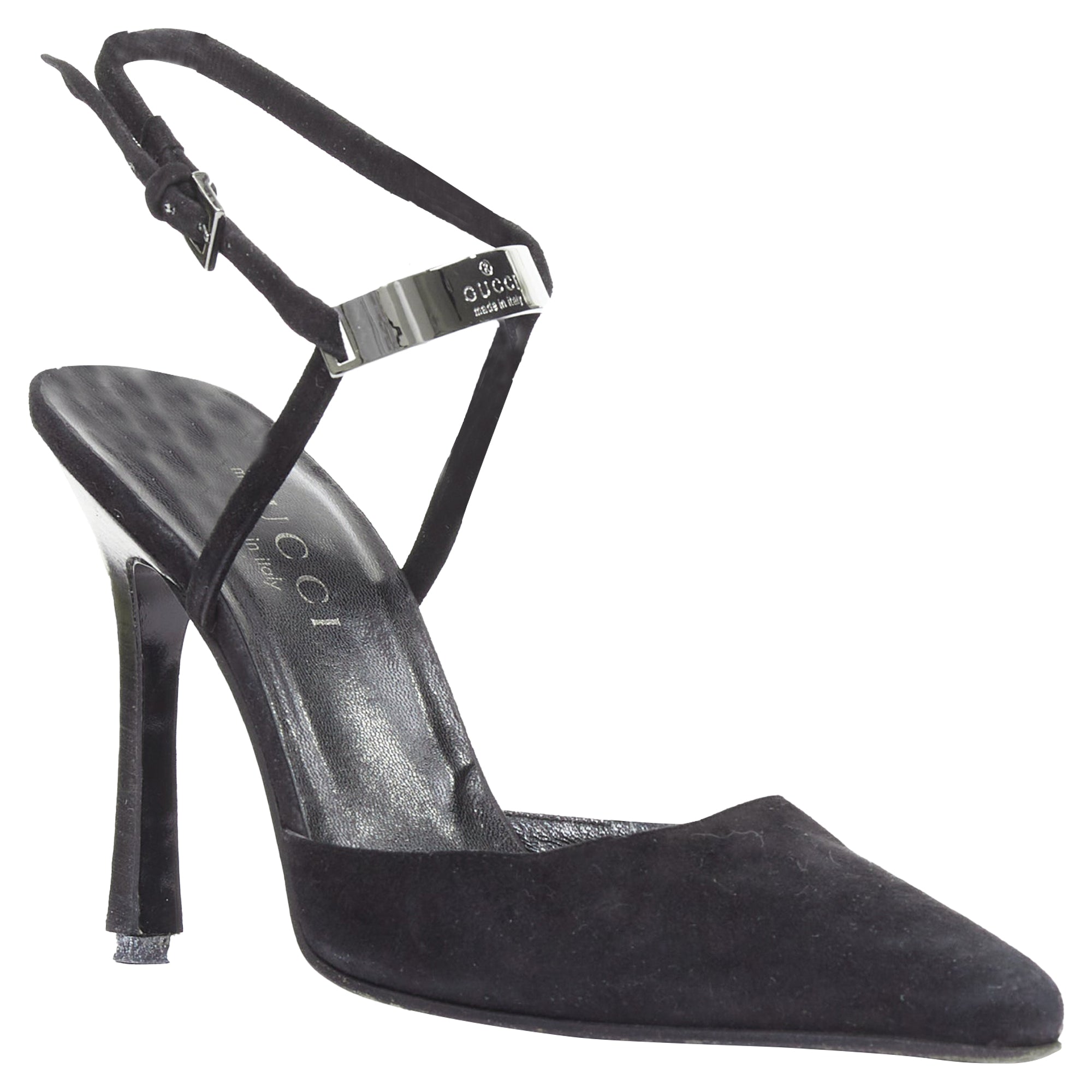 Women's Gucci black suede metal slingback pumps