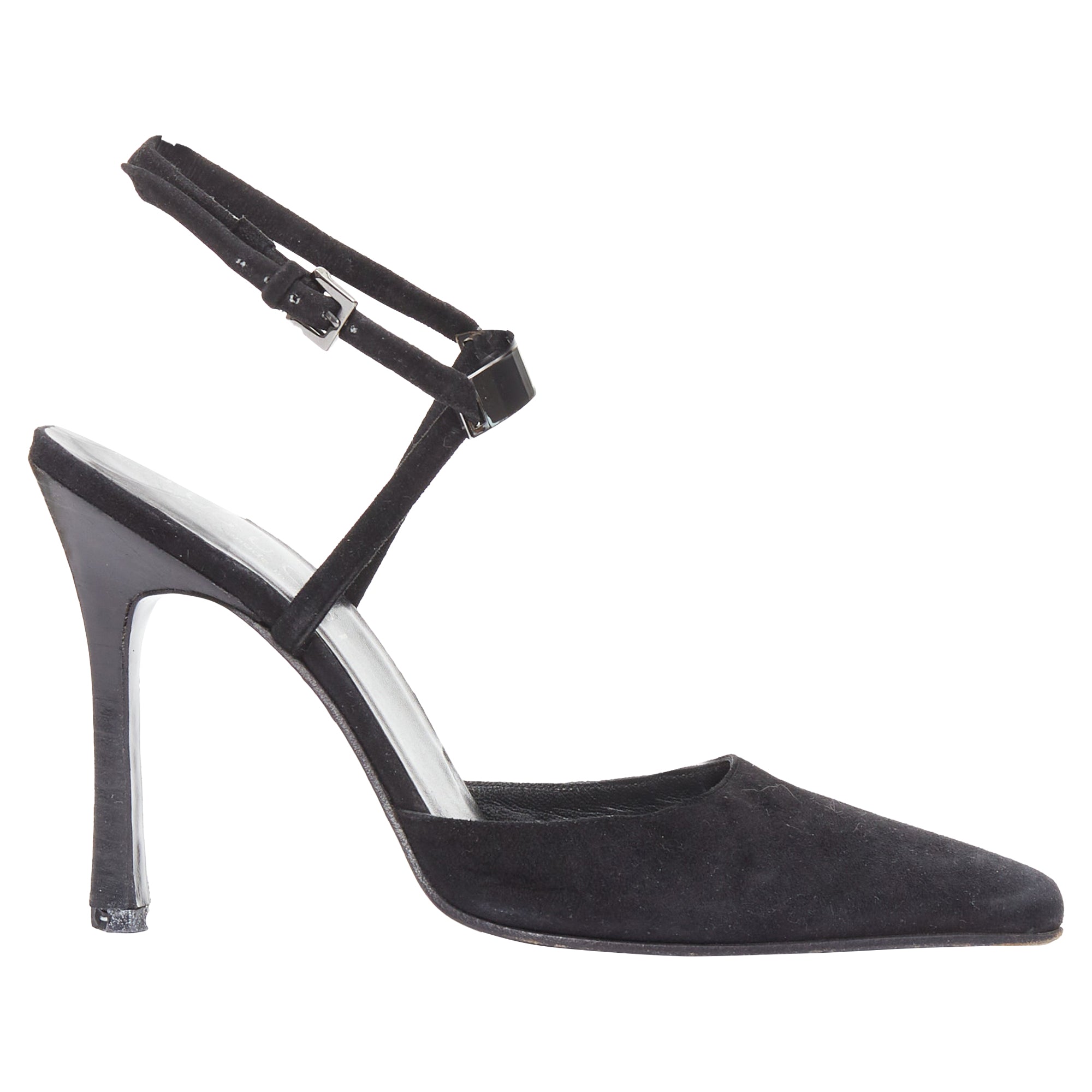Women's Gucci black suede metal slingback pumps