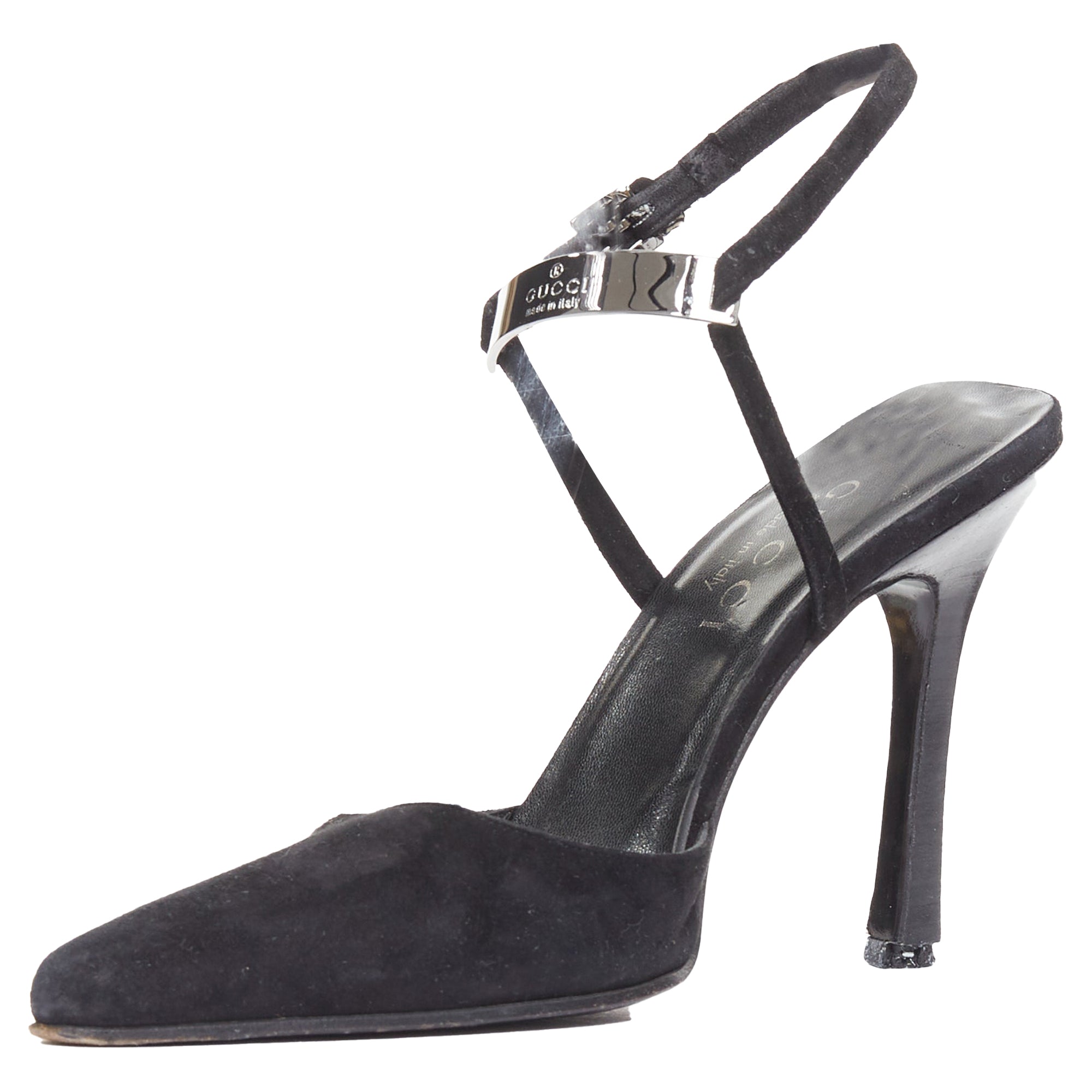 Women's Gucci black suede metal slingback pumps