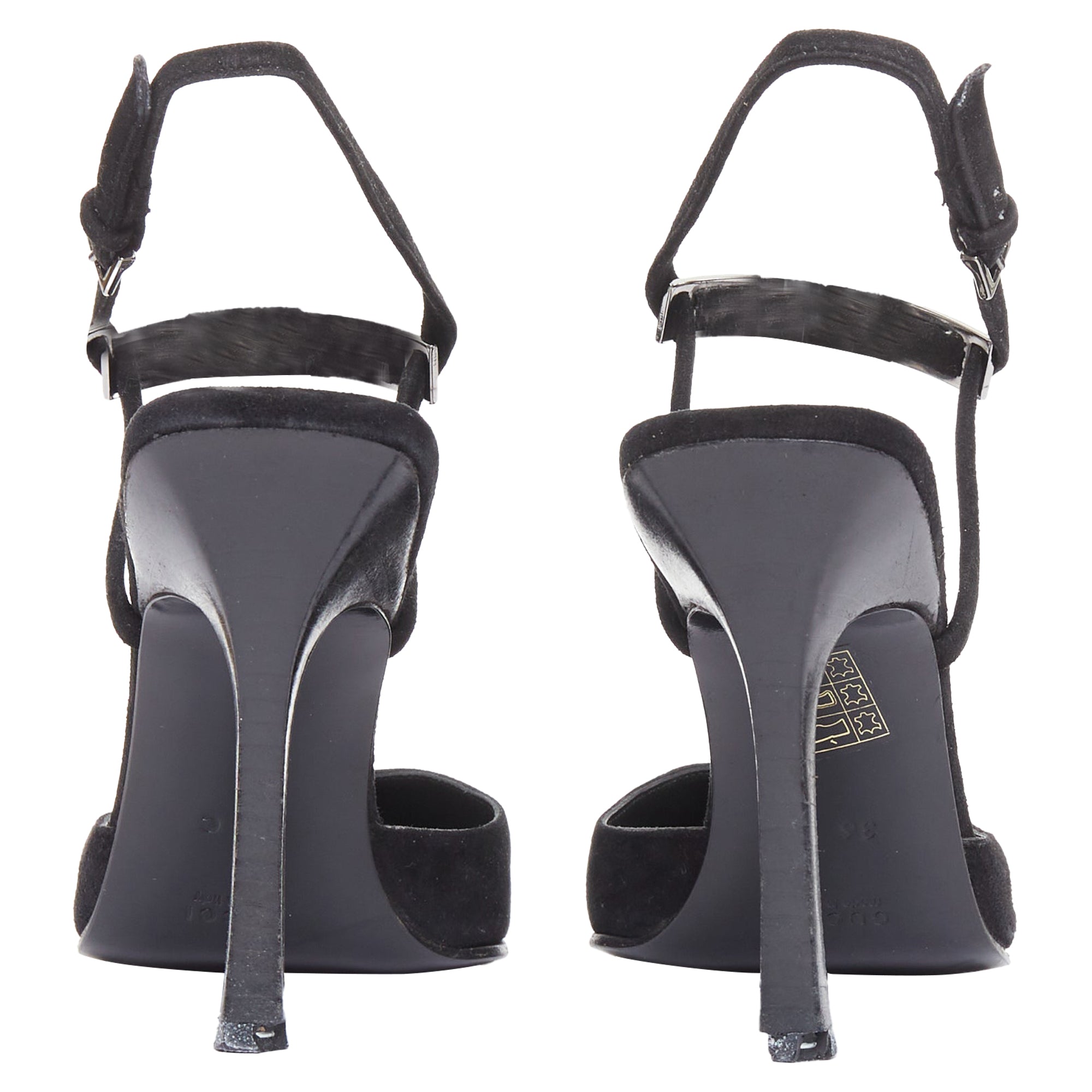 Women's Gucci black suede metal slingback pumps