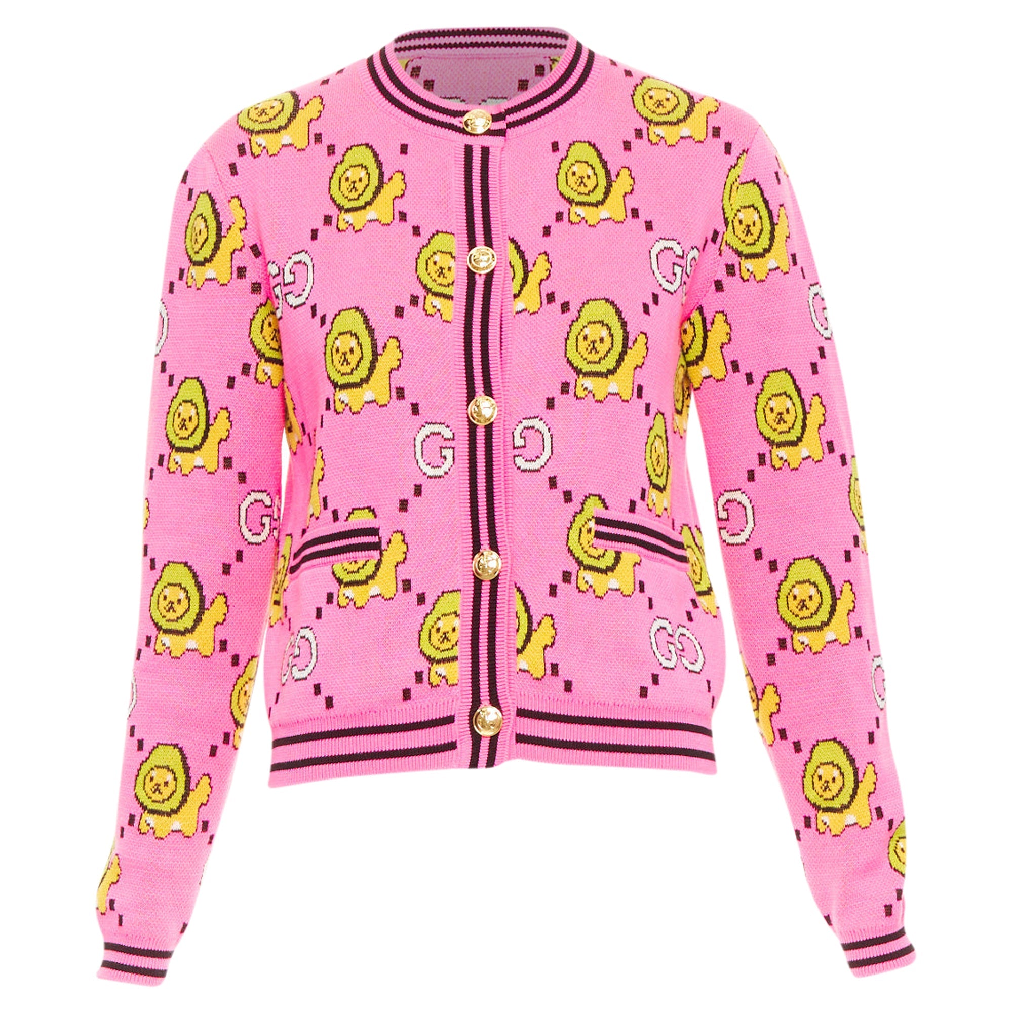 Women's Gucci pink cotton lion cropped cardigan