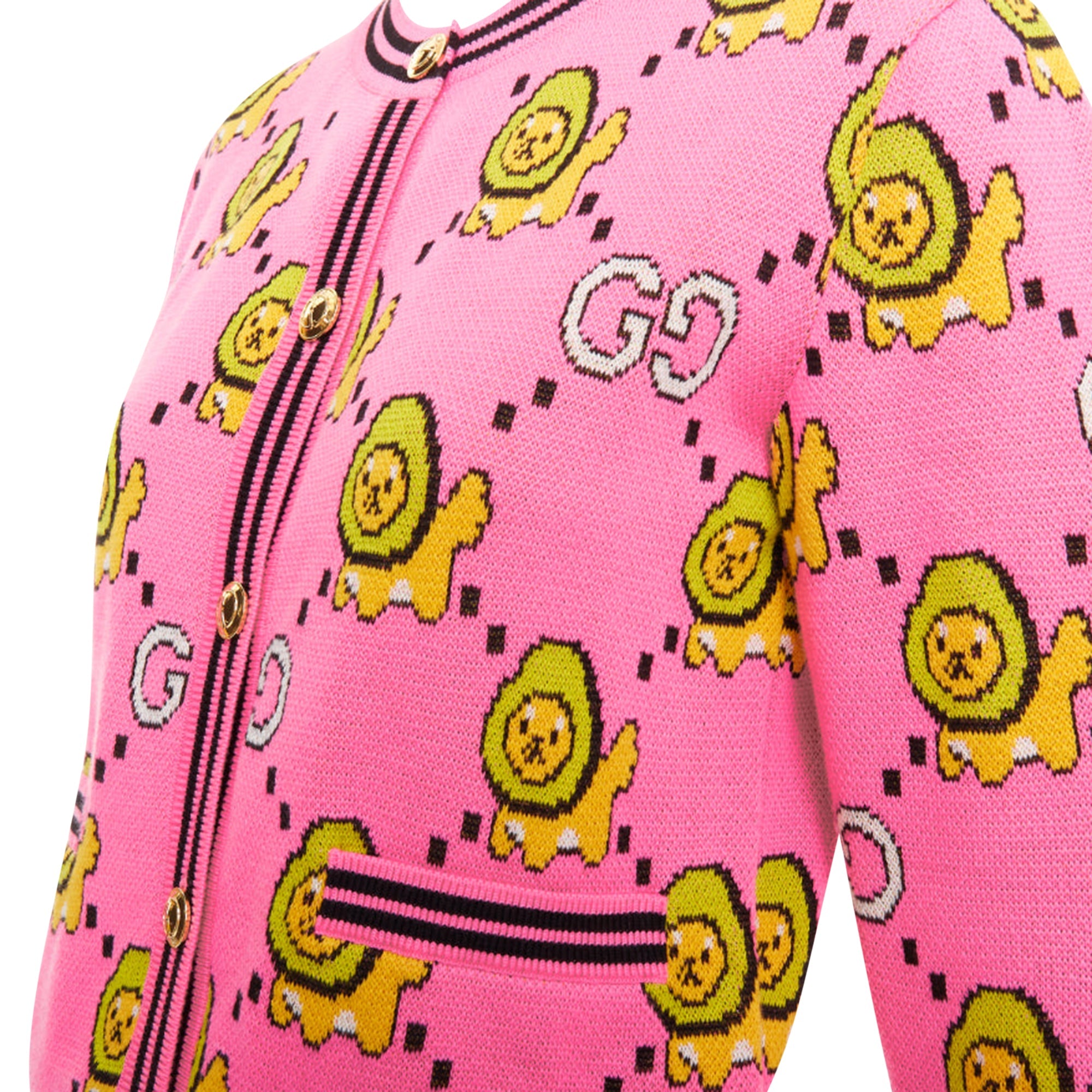 Women's Gucci pink cotton lion cropped cardigan