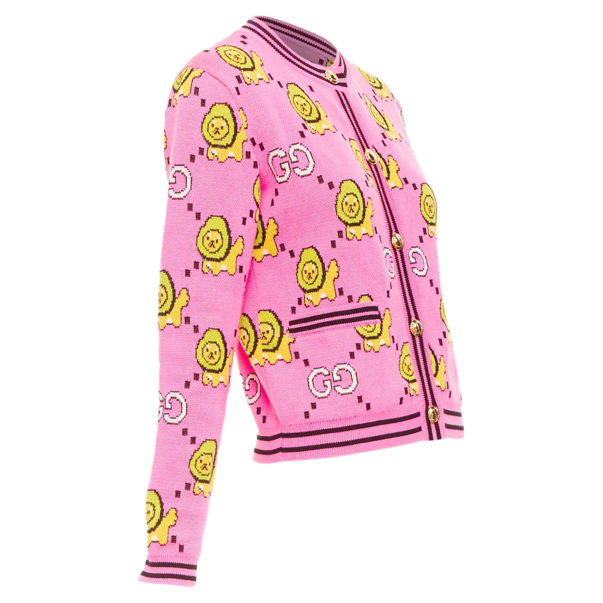 Women's Gucci pink cotton lion cropped cardigan