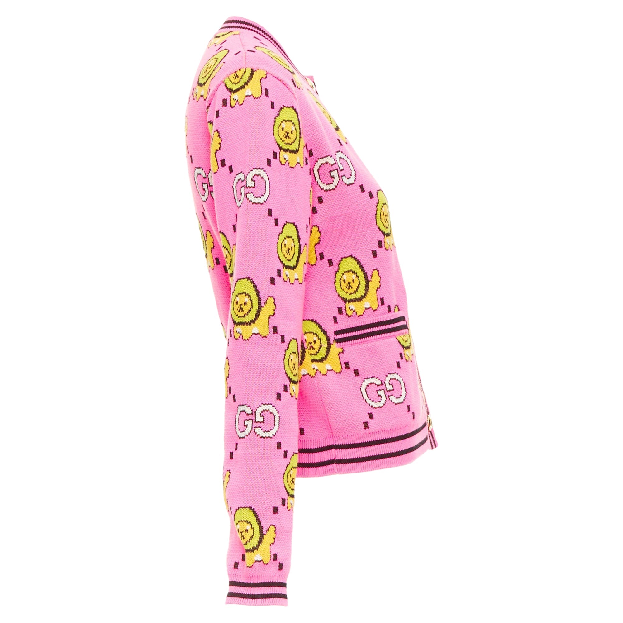 Women's Gucci pink cotton lion cropped cardigan