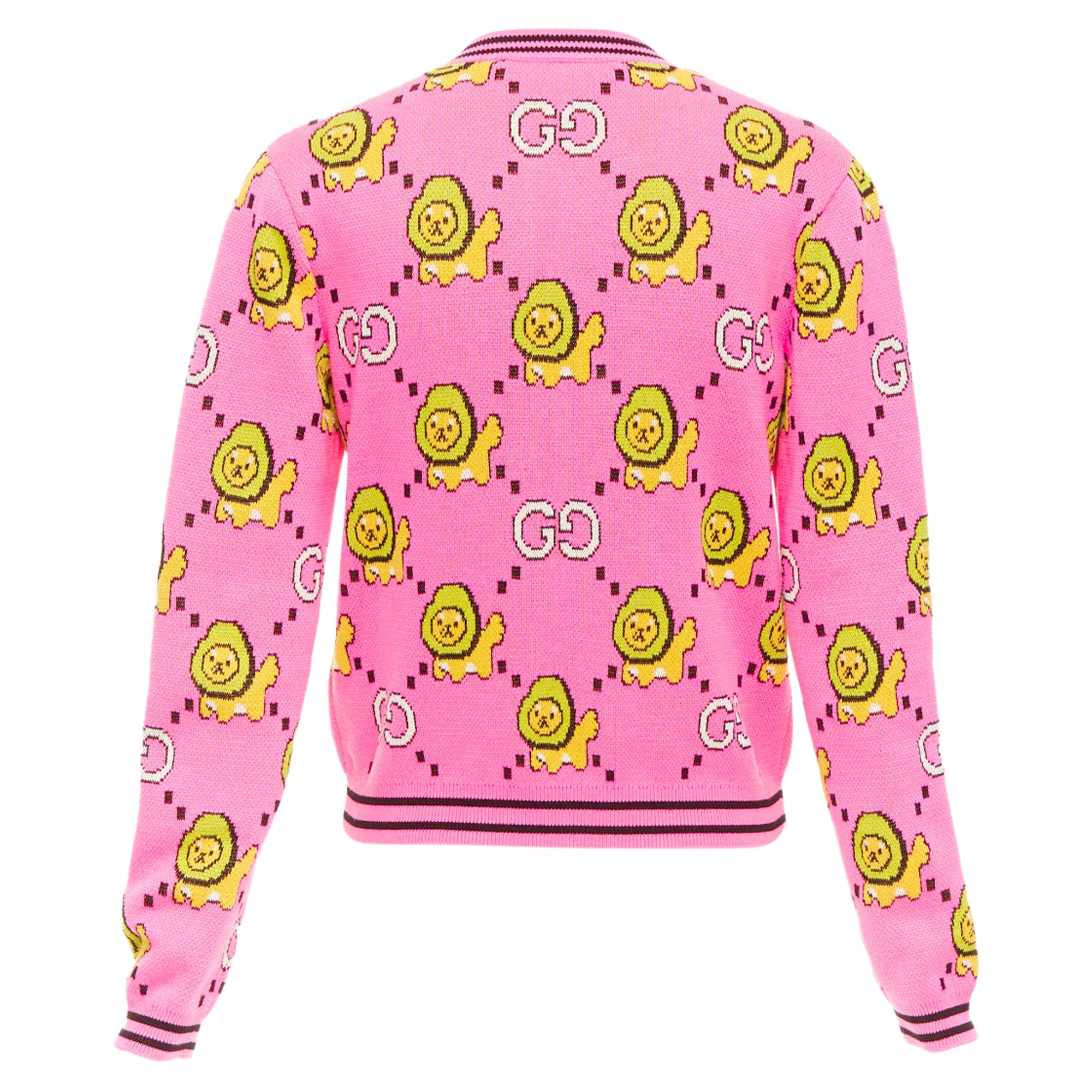 Women's Gucci pink cotton lion cropped cardigan