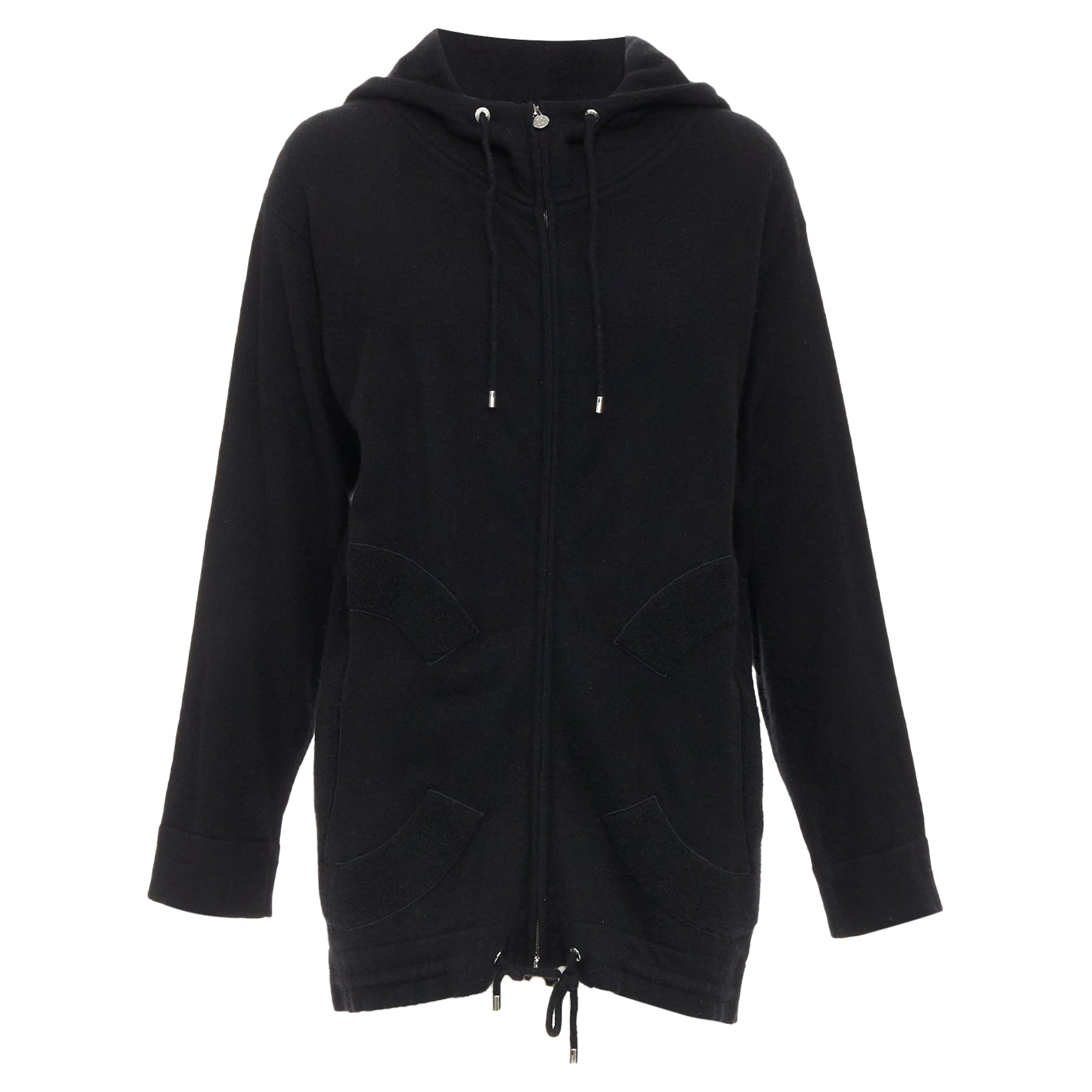 Women's Chanel 2015 Karl Lagerfeld 100% cashmere black double CC pockets hoodie