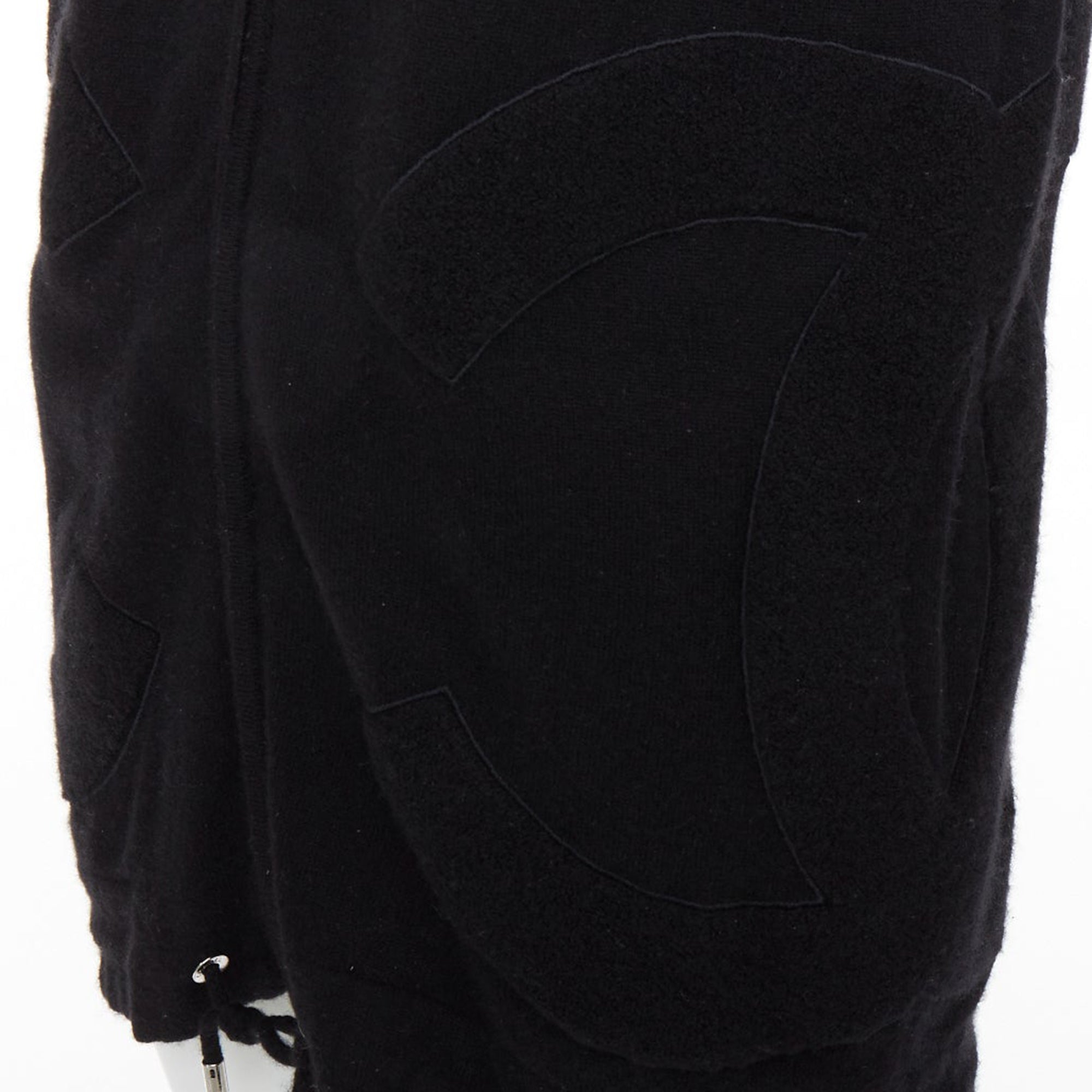 Women's Chanel 2015 Karl Lagerfeld 100% cashmere black double CC pockets hoodie