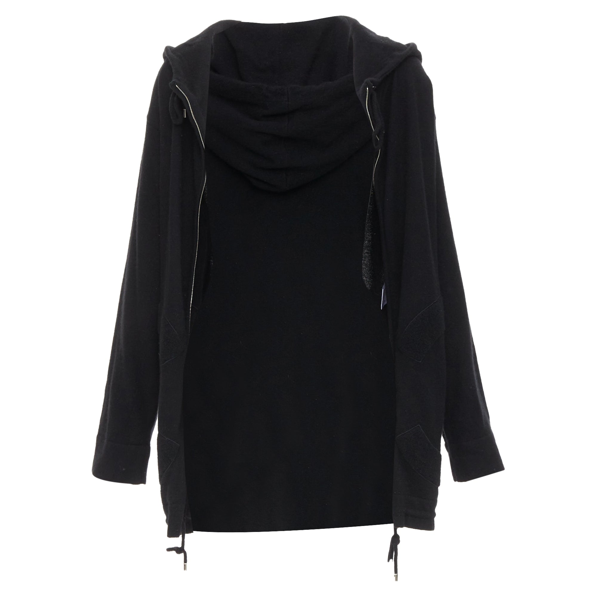 Women's Chanel 2015 Karl Lagerfeld 100% cashmere black double CC pockets hoodie