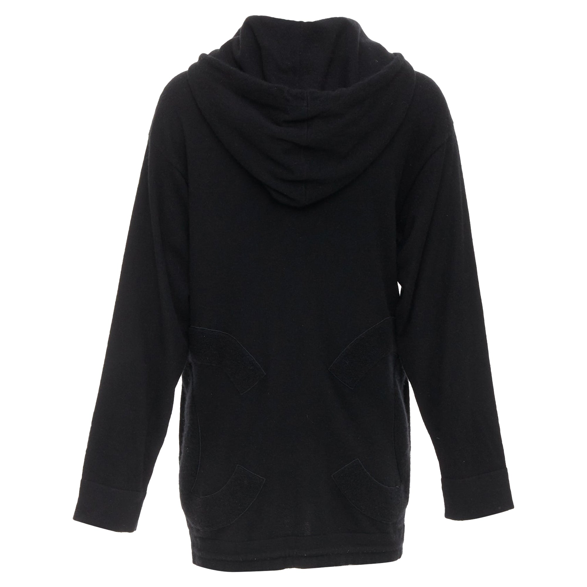 Women's Chanel 2015 Karl Lagerfeld 100% cashmere black double CC pockets hoodie