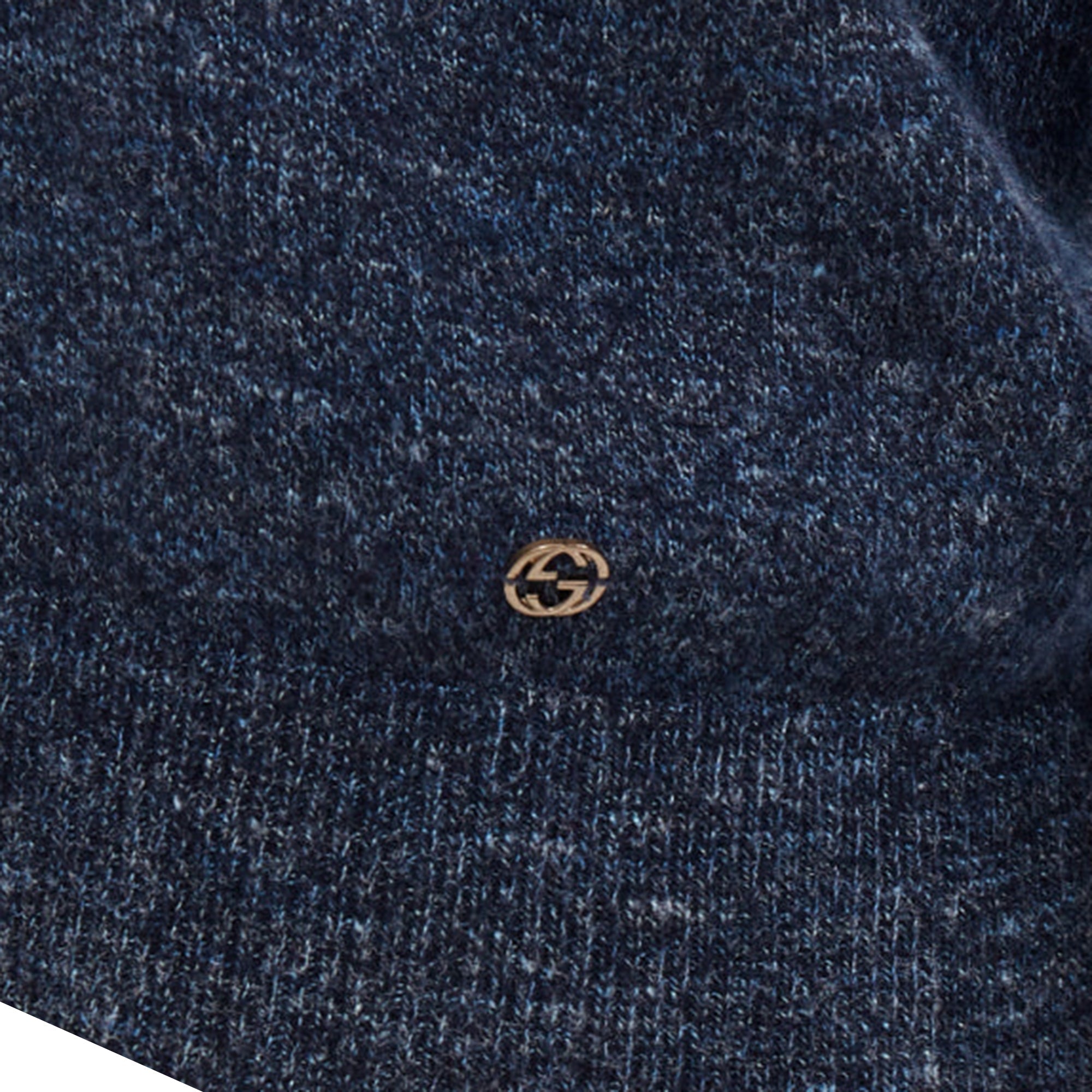 Men's Gucci navy wool silk cashmere melange V neck GG logo charm sweater