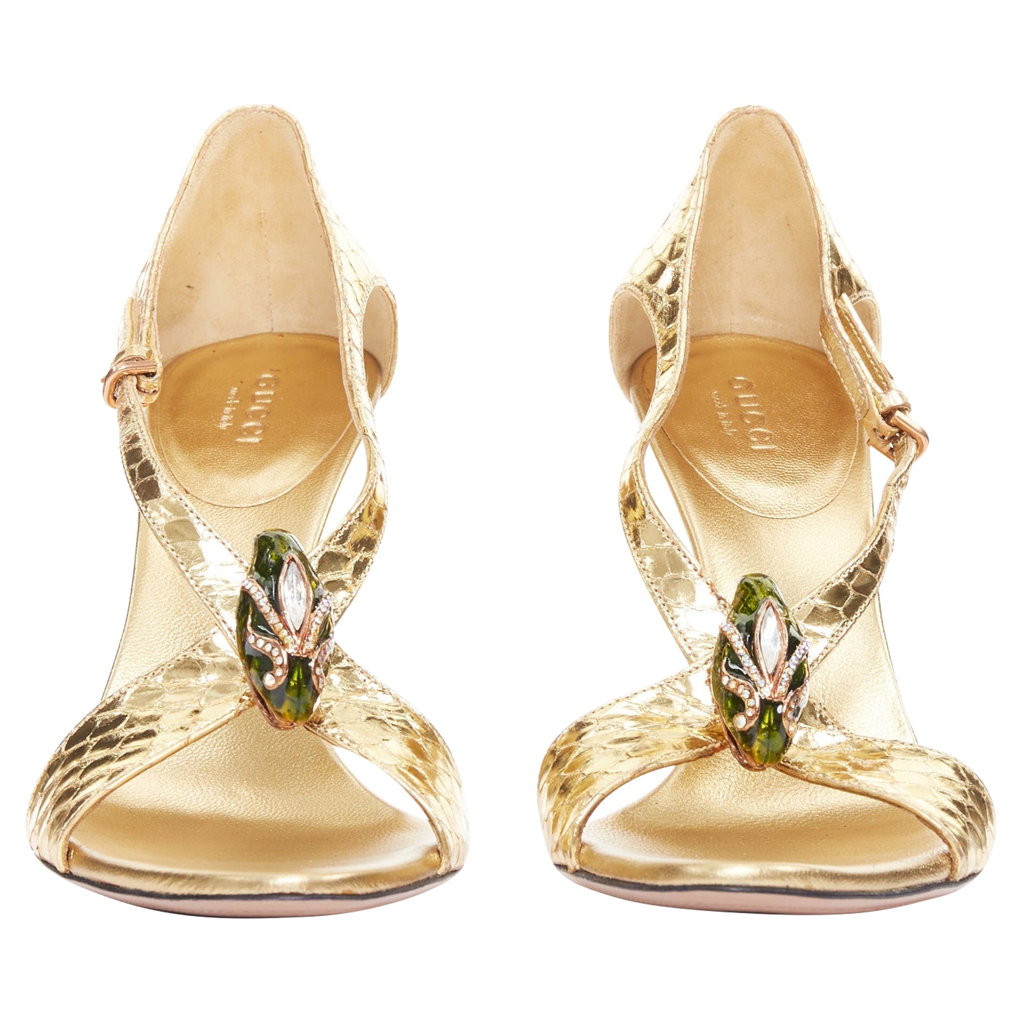 Women's Gucci Tom Ford Vintage Runway g scaled green Serpentine heel sandal