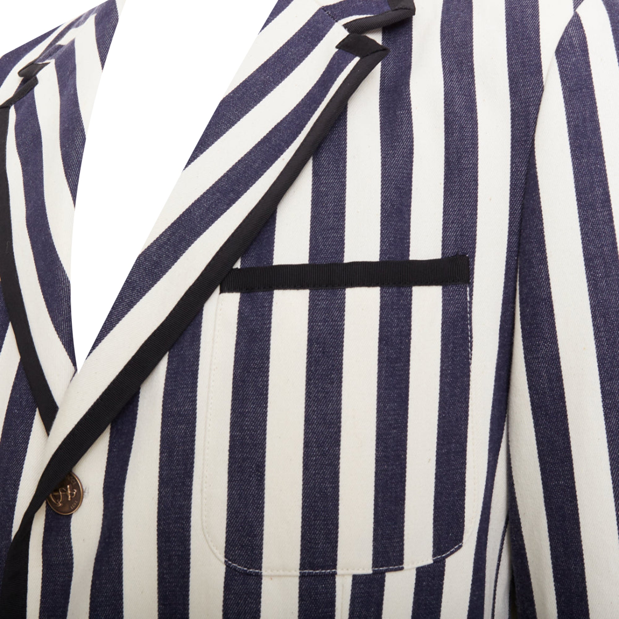 Men's Gucci navy cream cotton anchor buttons striped nautical blazer