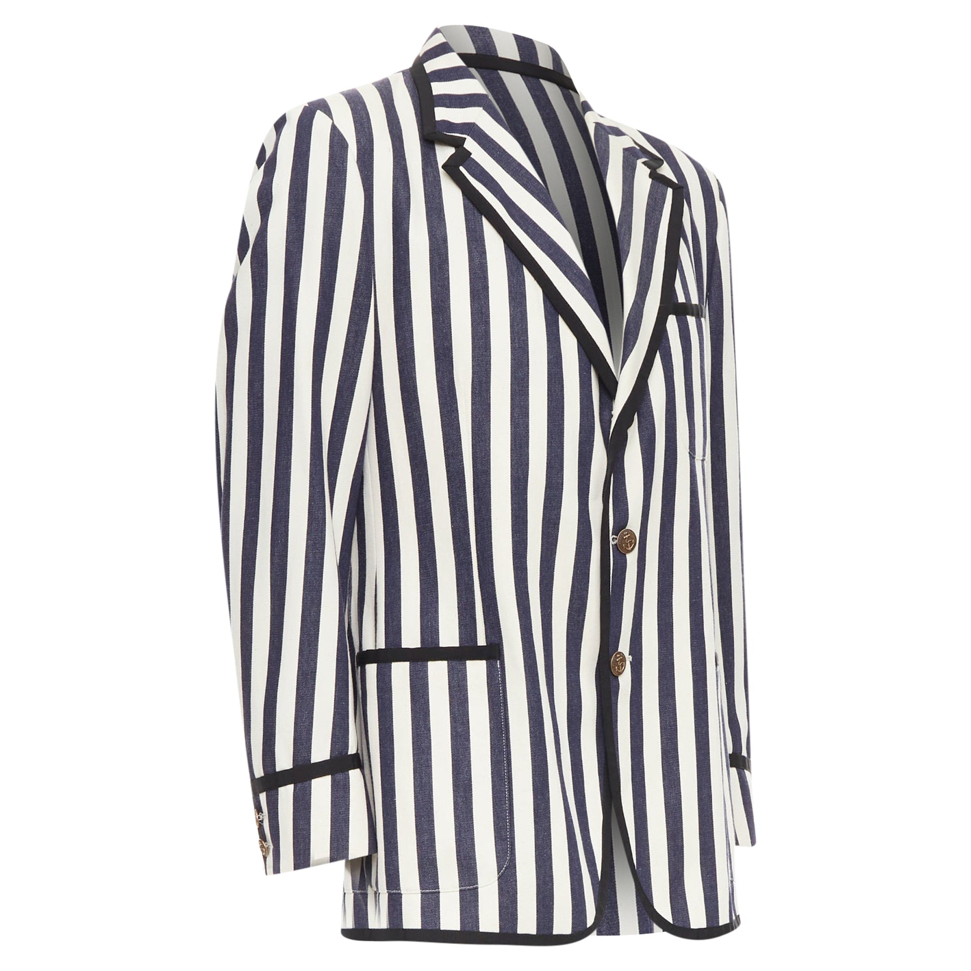 Men's Gucci navy cream cotton anchor buttons striped nautical blazer