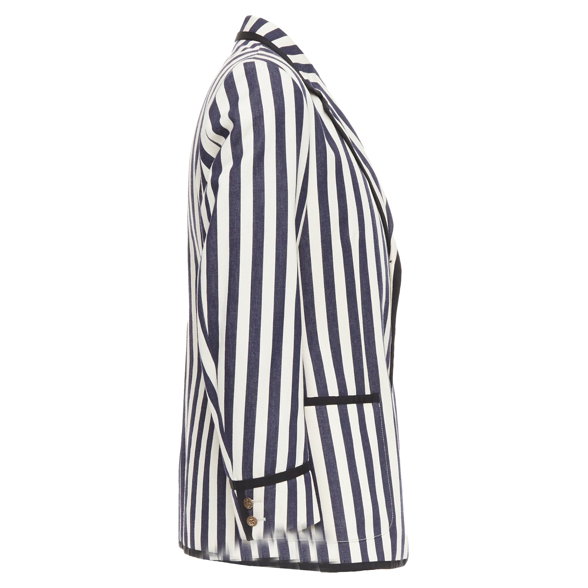 Men's Gucci navy cream cotton anchor buttons striped nautical blazer