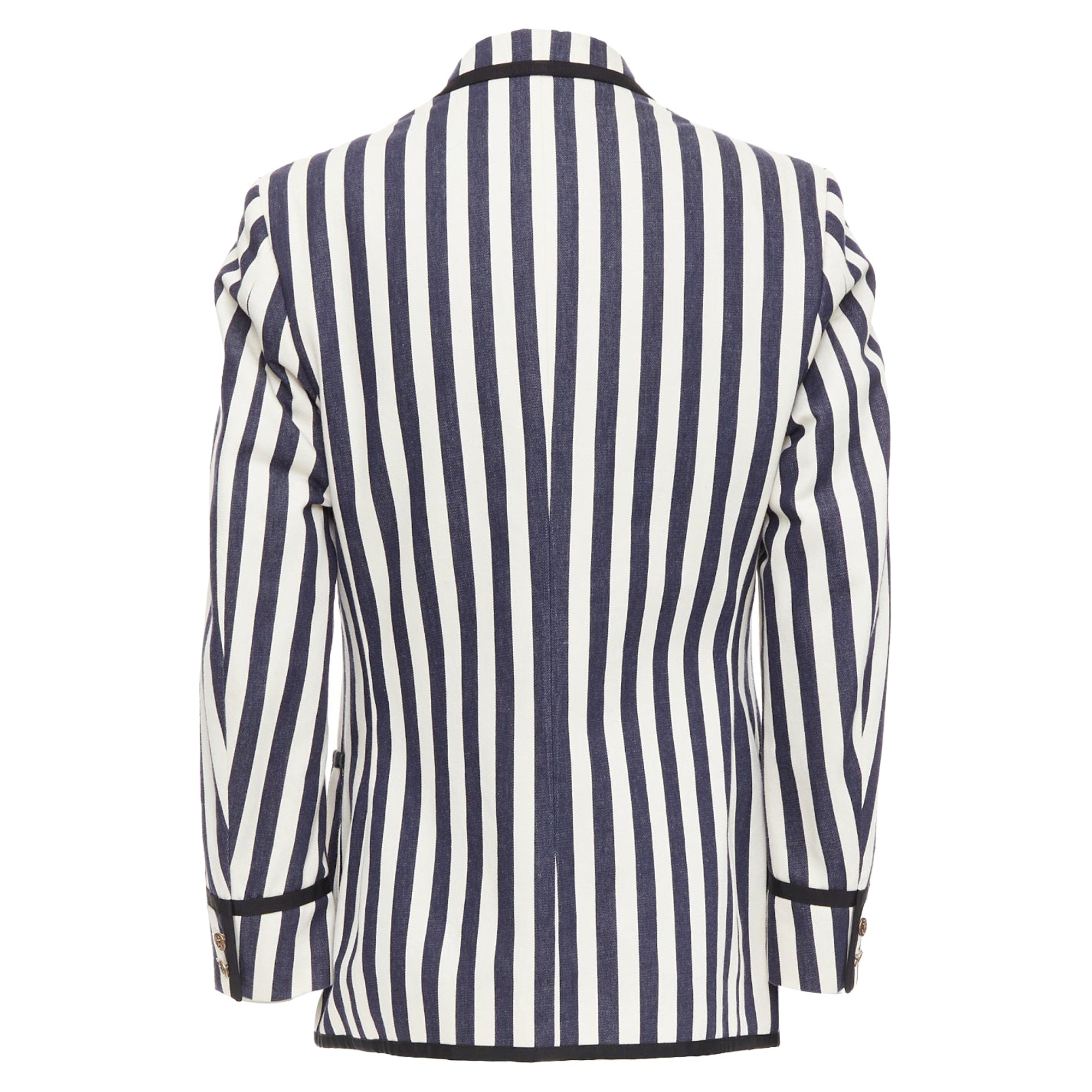 Men's Gucci navy cream cotton anchor buttons striped nautical blazer