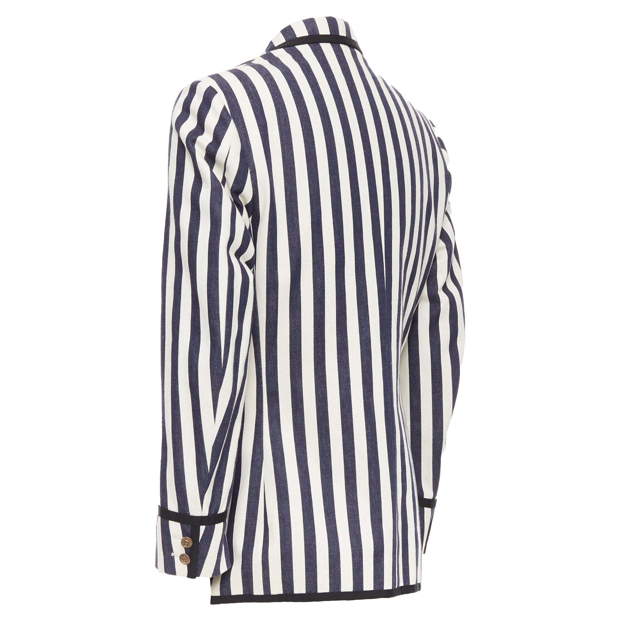 Men's Gucci navy cream cotton anchor buttons striped nautical blazer