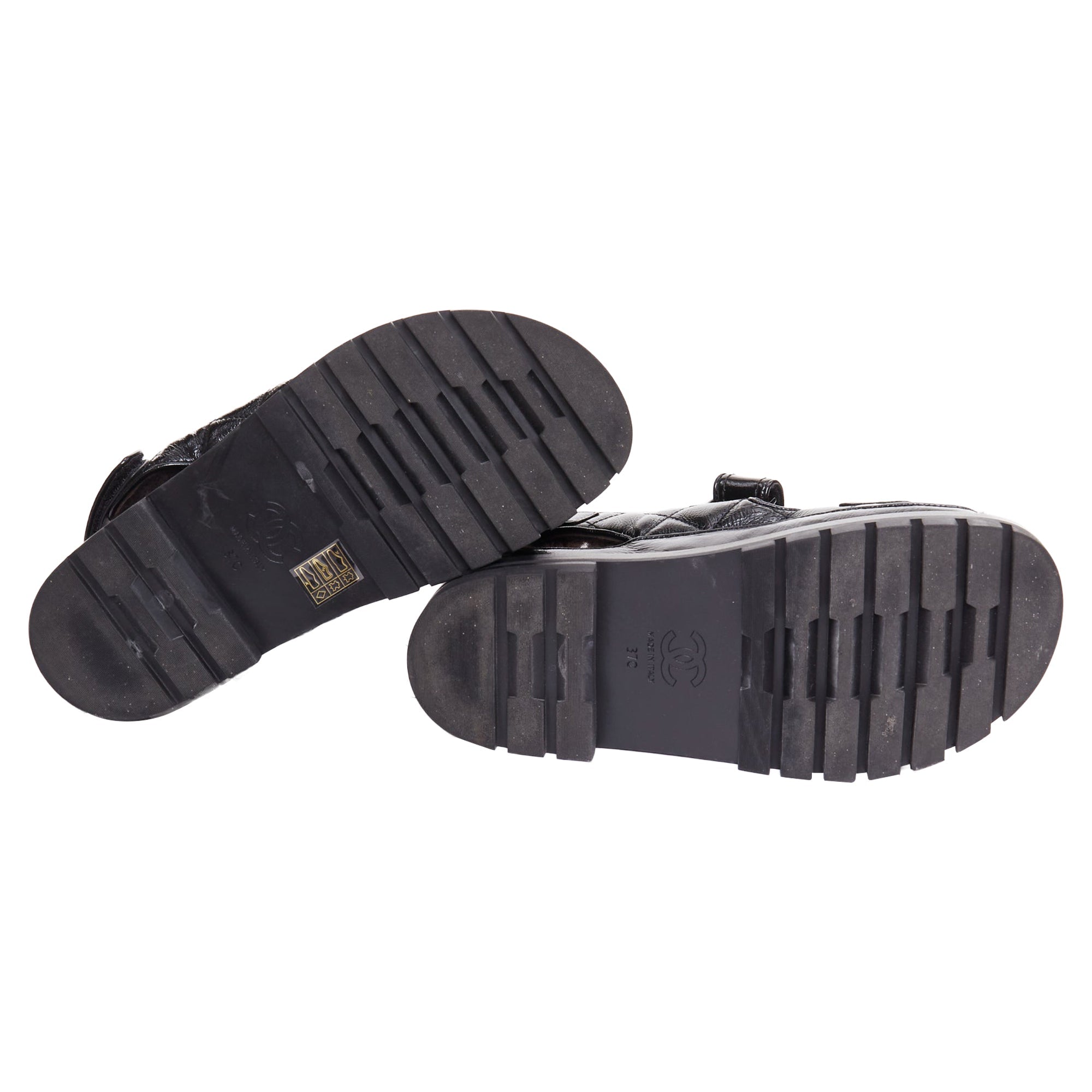 Women's Chanel Laminated Shearling Crystal CC Dad Sandals