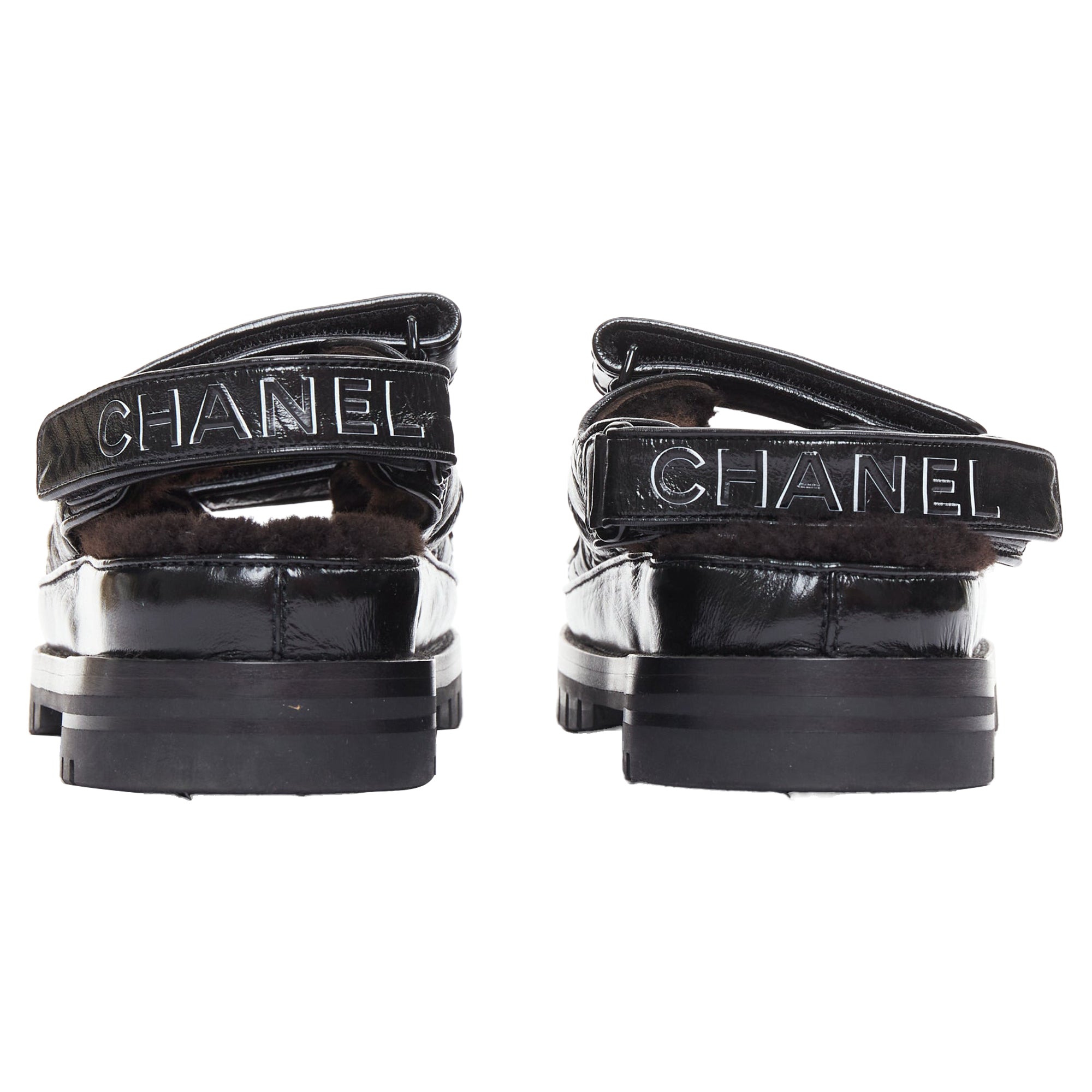 Women's Chanel Laminated Shearling Crystal CC Dad Sandals
