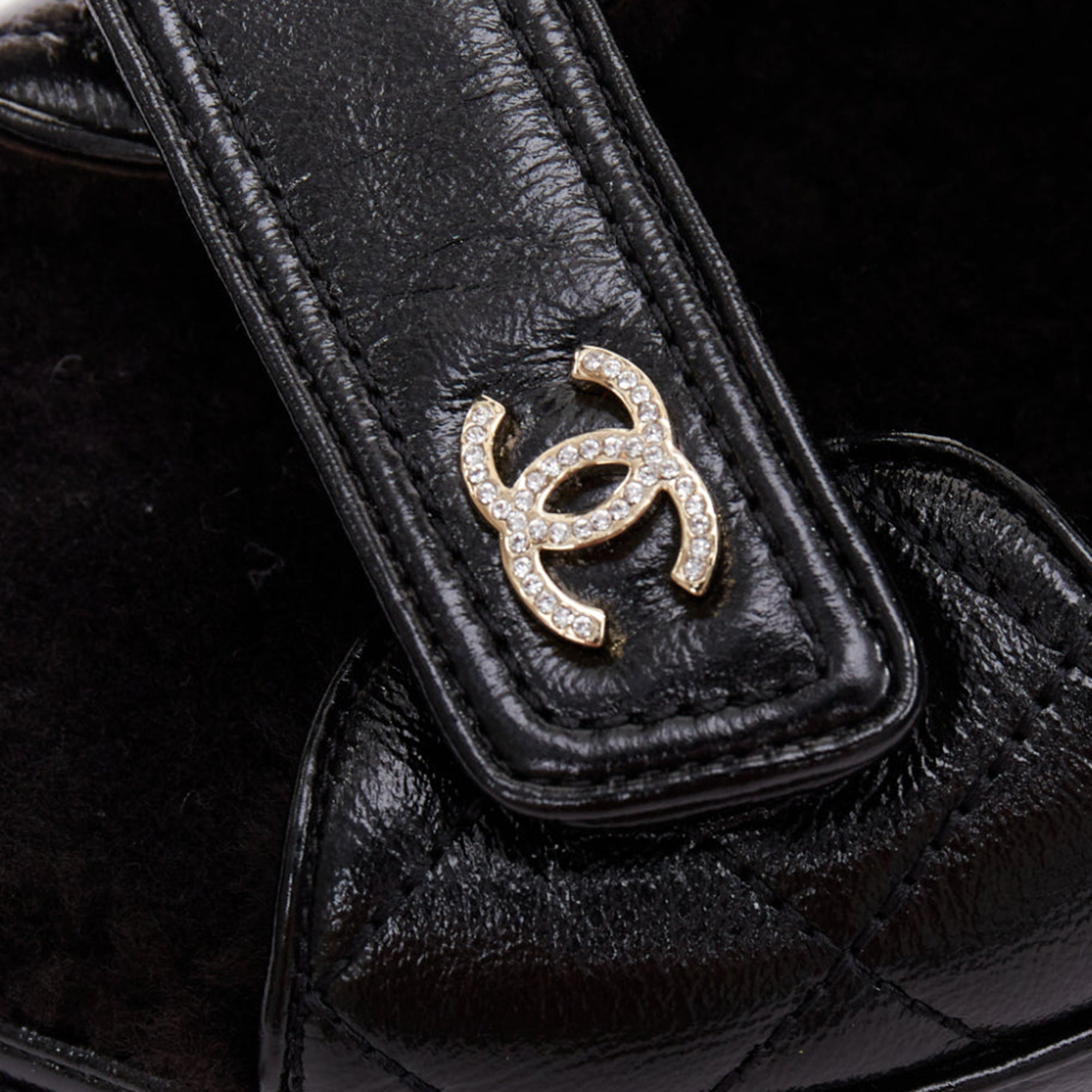 Women's Chanel Laminated Shearling Crystal CC Dad Sandals