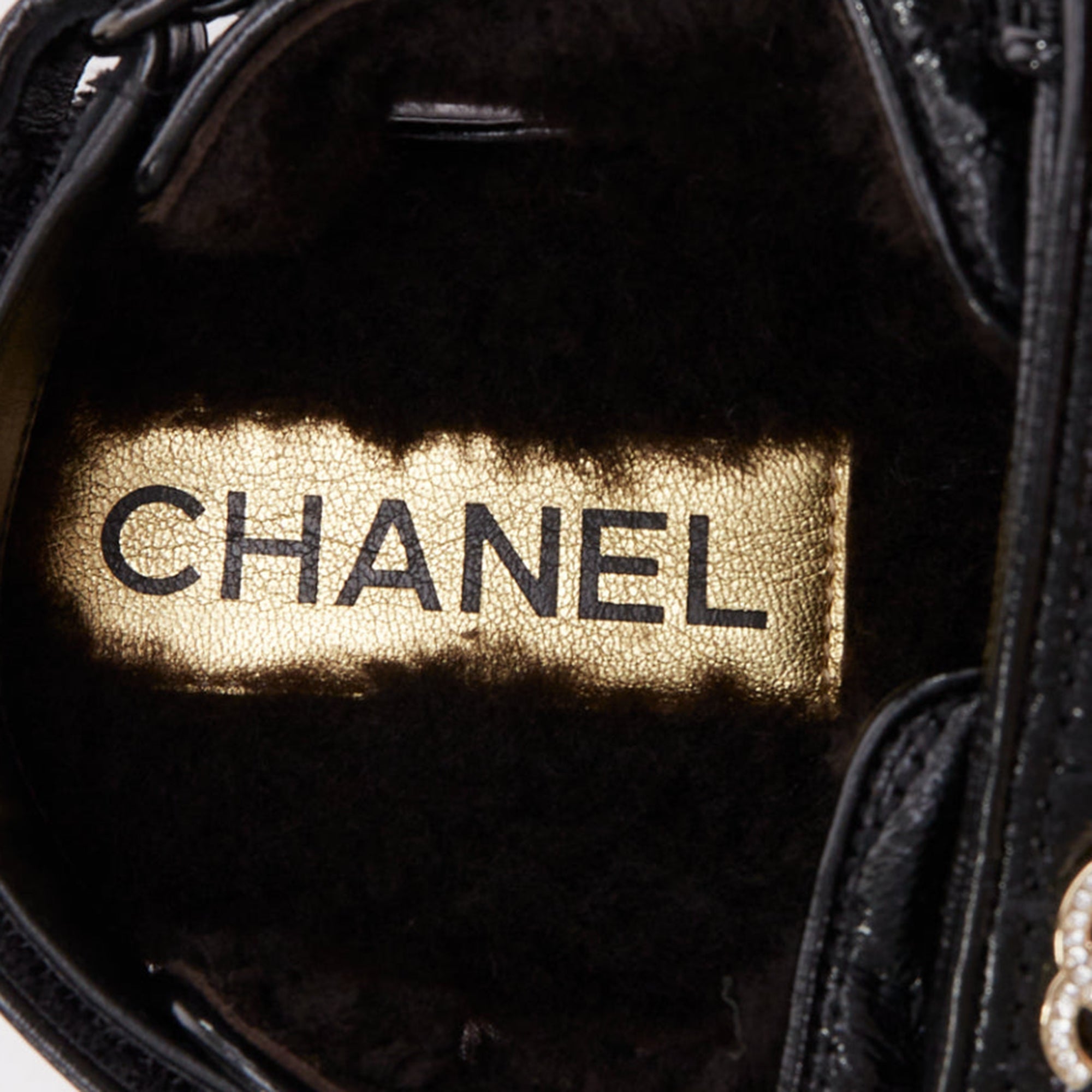 Women's Chanel Laminated Shearling Crystal CC Dad Sandals