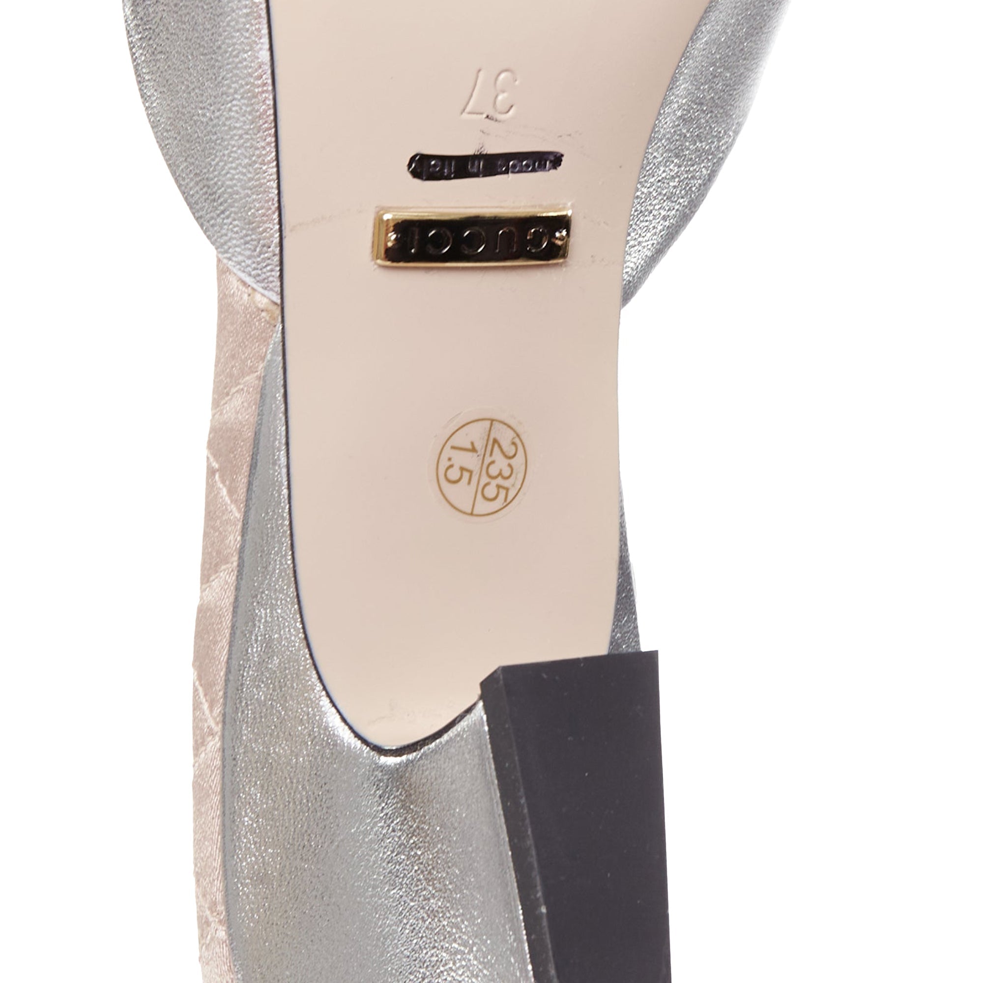 Women's Gucci Metallic Leather Crystal Slipper Heels