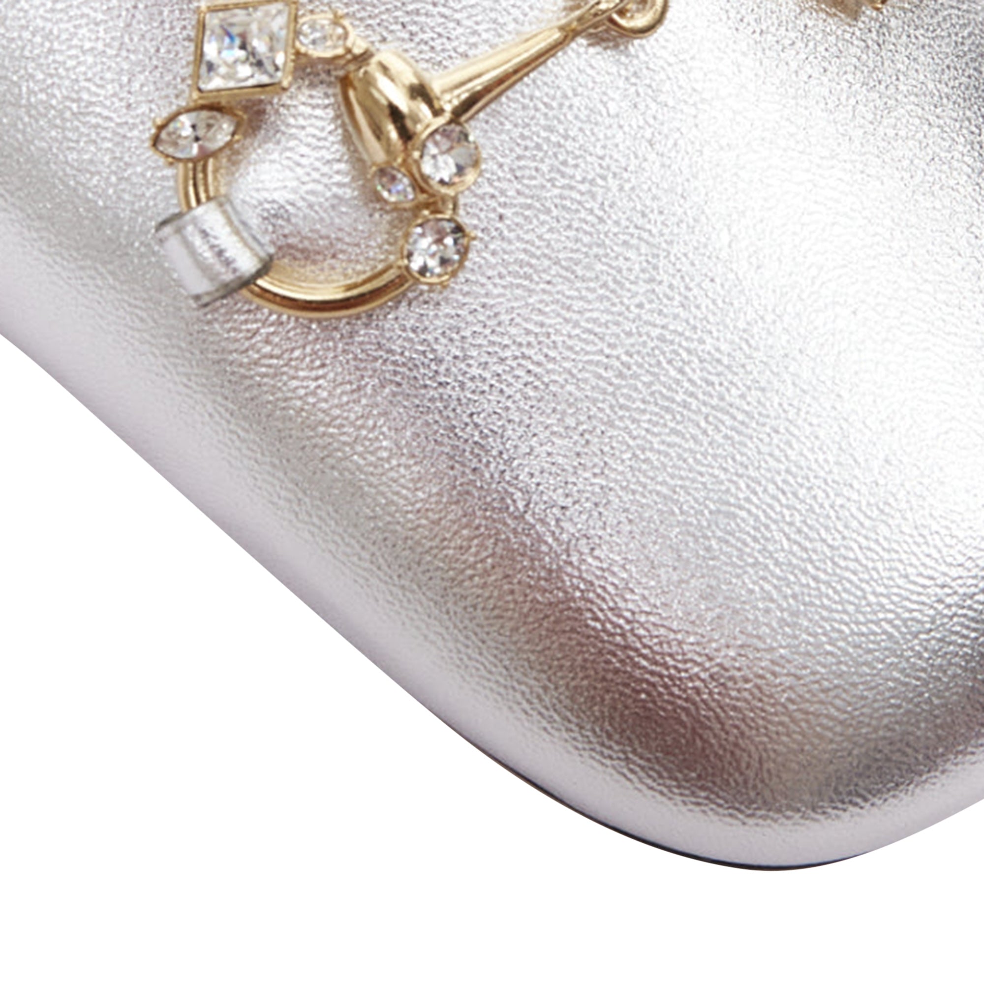 Women's Gucci Metallic Leather Crystal Slipper Heels