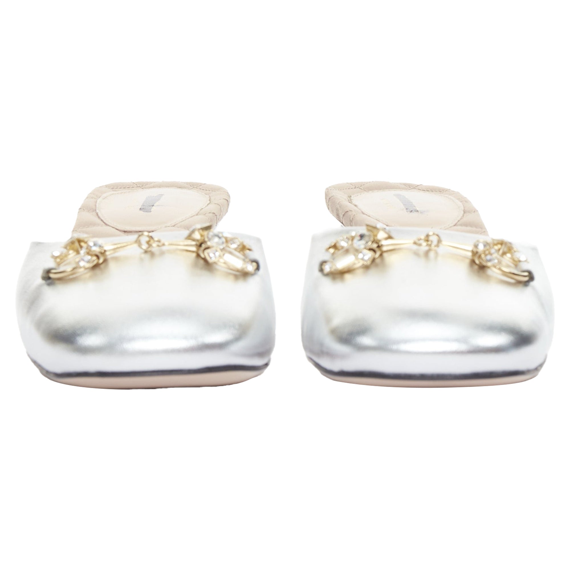Women's Gucci Metallic Leather Crystal Slipper Heels