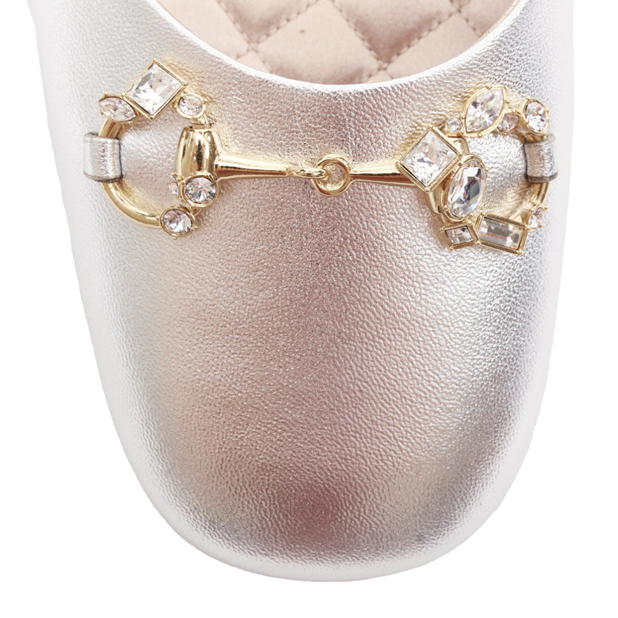 Women's Gucci Metallic Leather Crystal Slipper Heels
