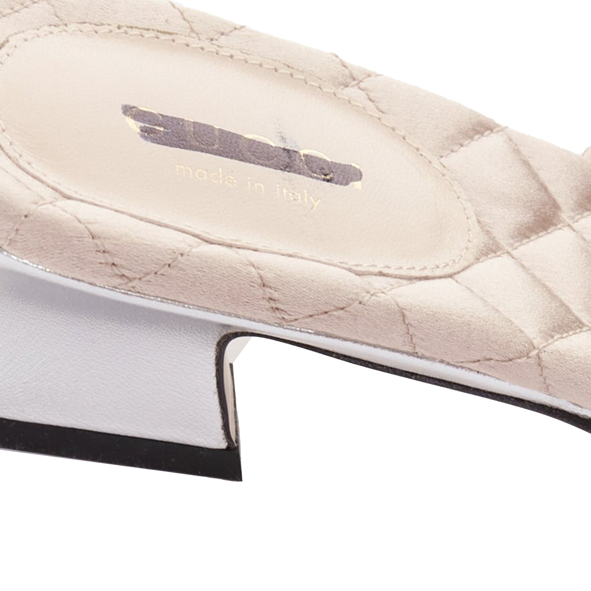 Women's Gucci Metallic Leather Crystal Slipper Heels