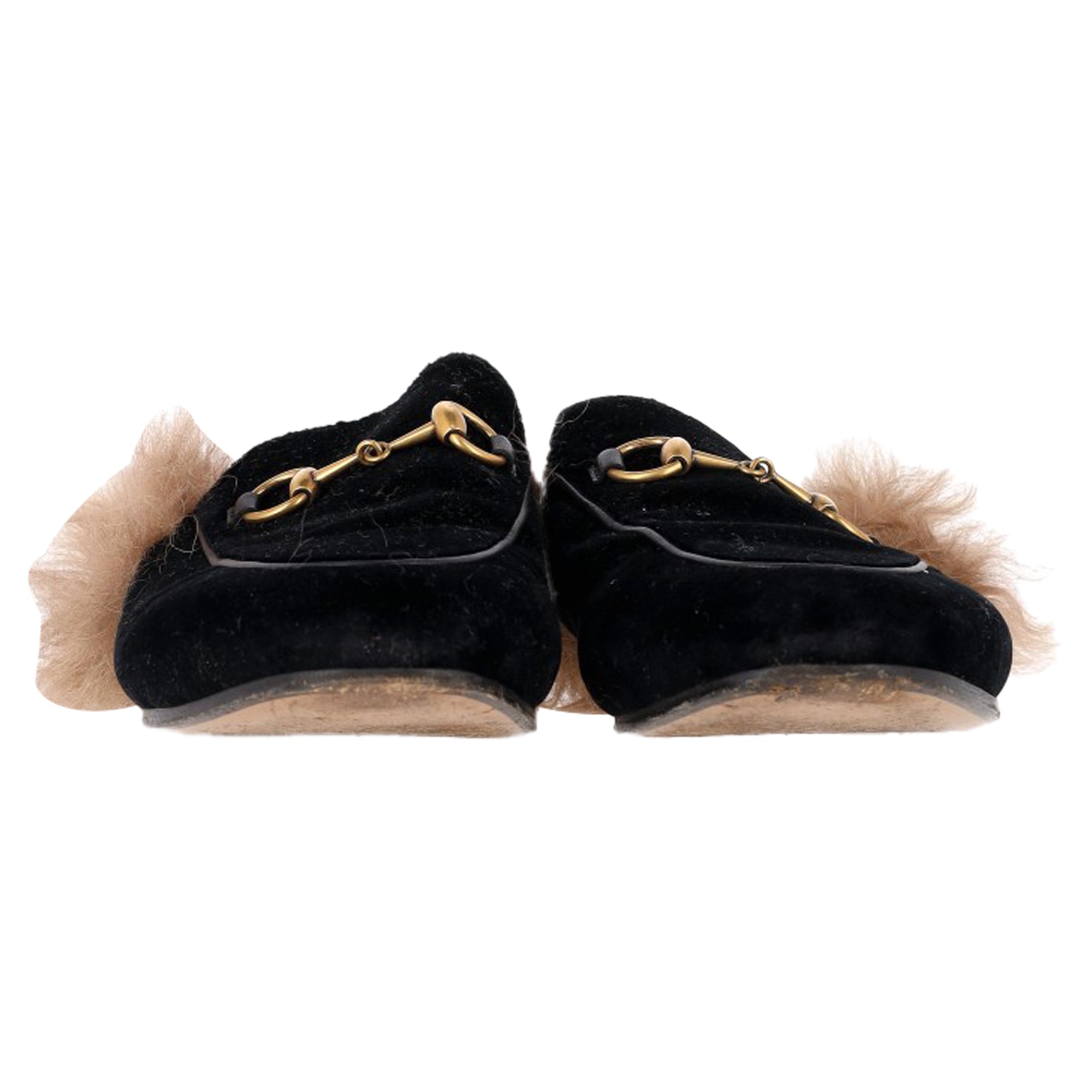 Women's Gucci Princetown Mule Flats in Black Velvet and Fur