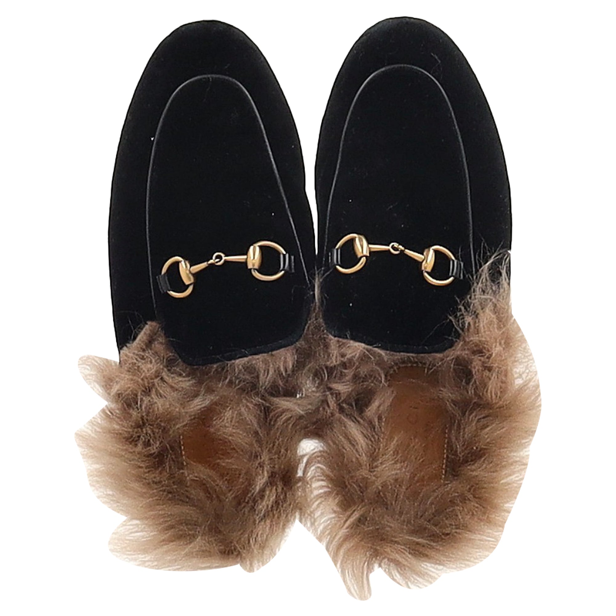 Women's Gucci Princetown Mule Flats in Black Velvet and Fur