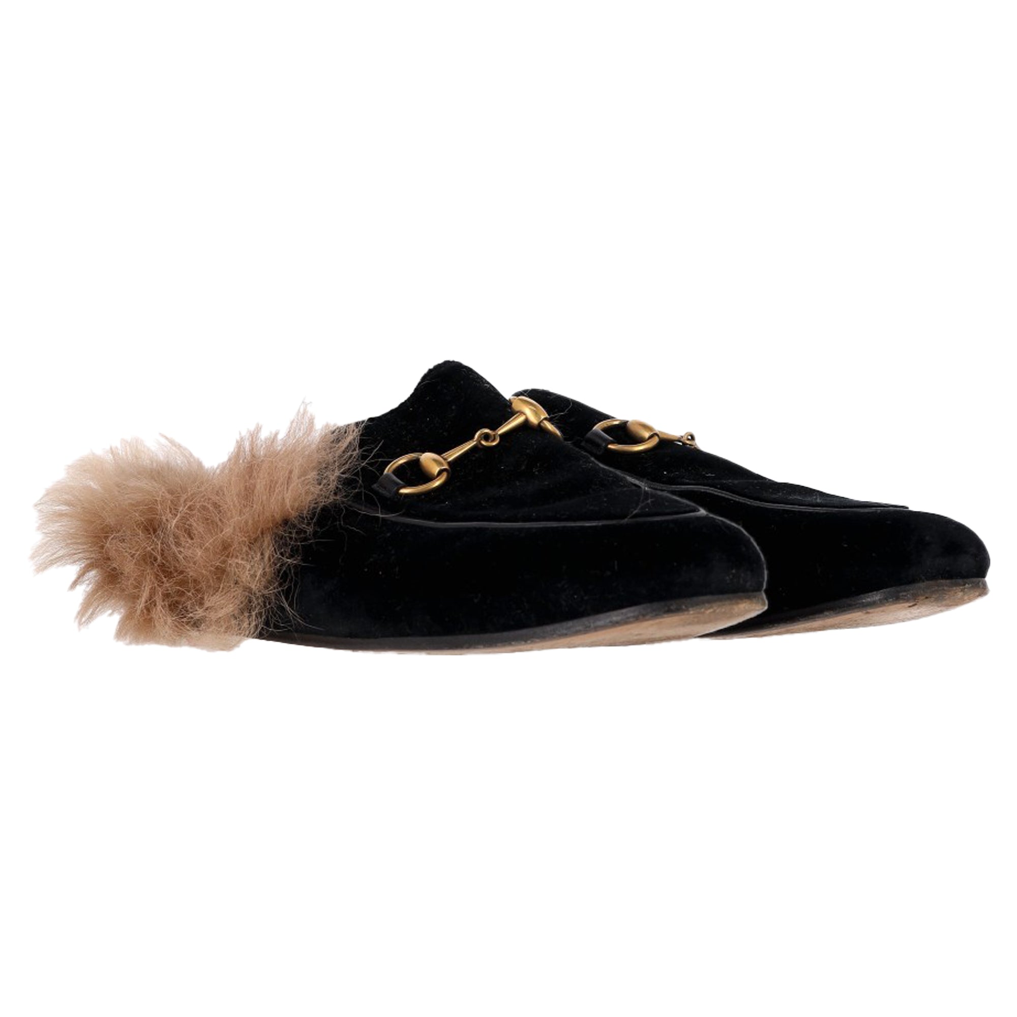 Women's Gucci Princetown Mule Flats in Black Velvet and Fur