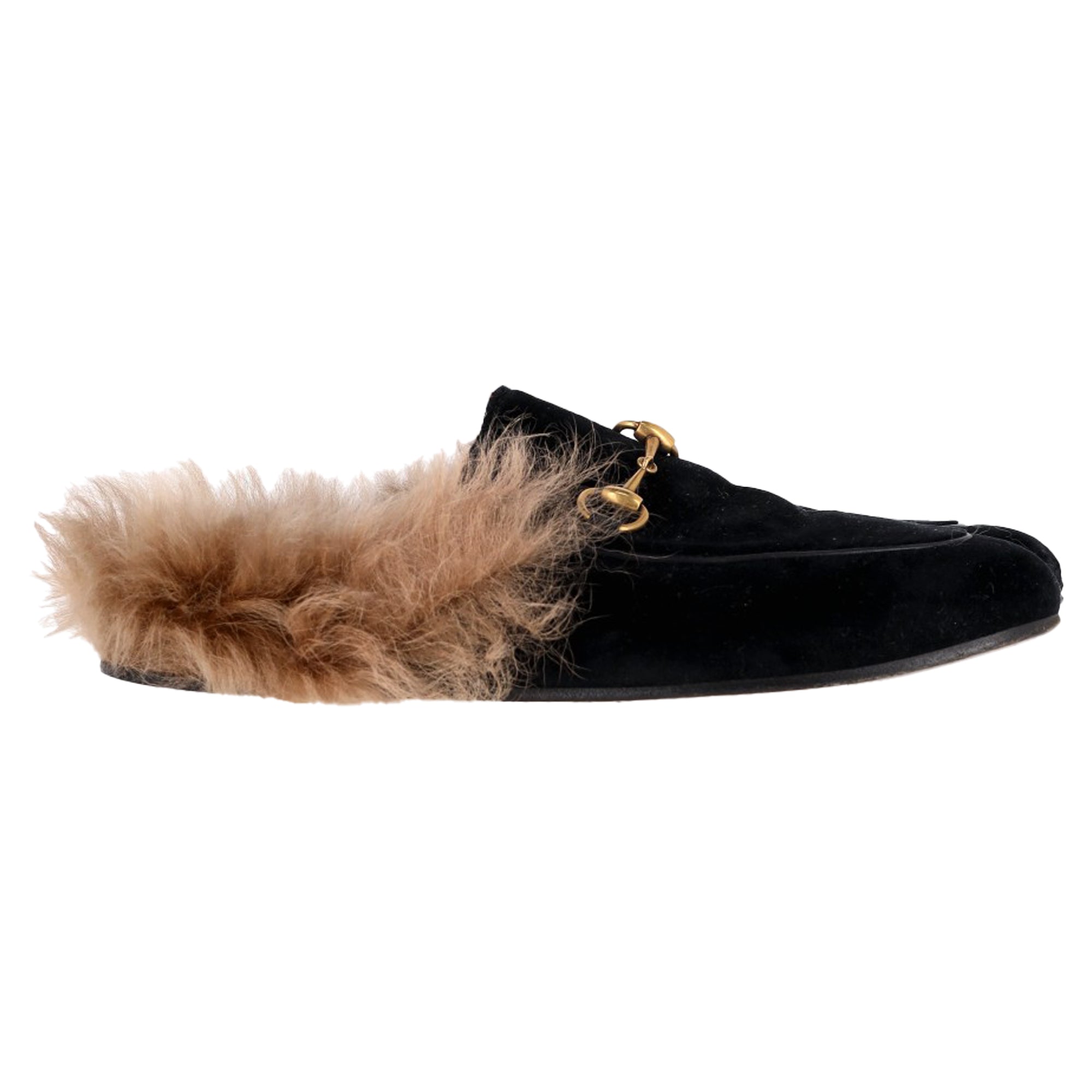 Women's Gucci Princetown Mule Flats in Black Velvet and Fur