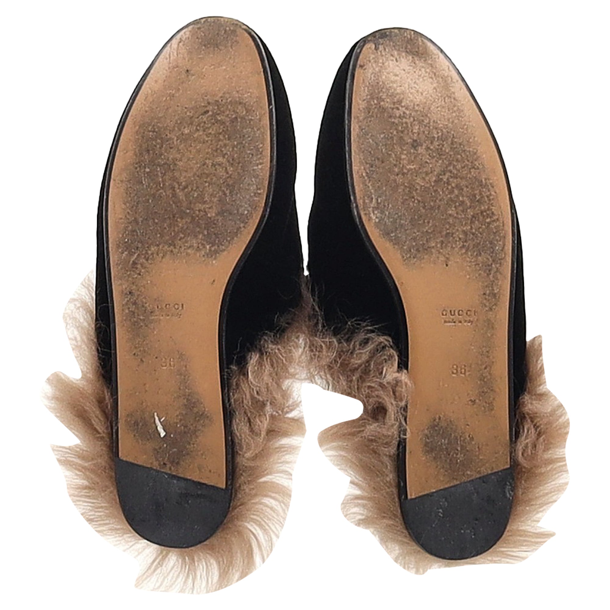 Women's Gucci Princetown Mule Flats in Black Velvet and Fur