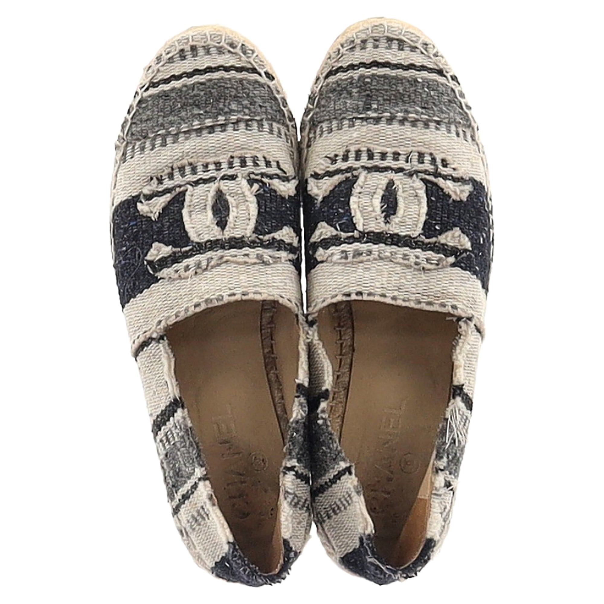 Women's Chanel Striped Cap Toe CC Espadrille Flats in Multicolor Canvas