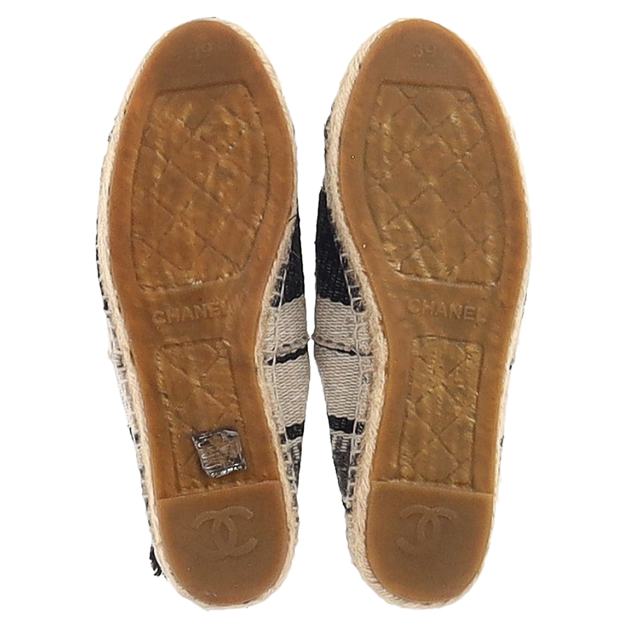 Women's Chanel Striped Cap Toe CC Espadrille Flats in Multicolor Canvas