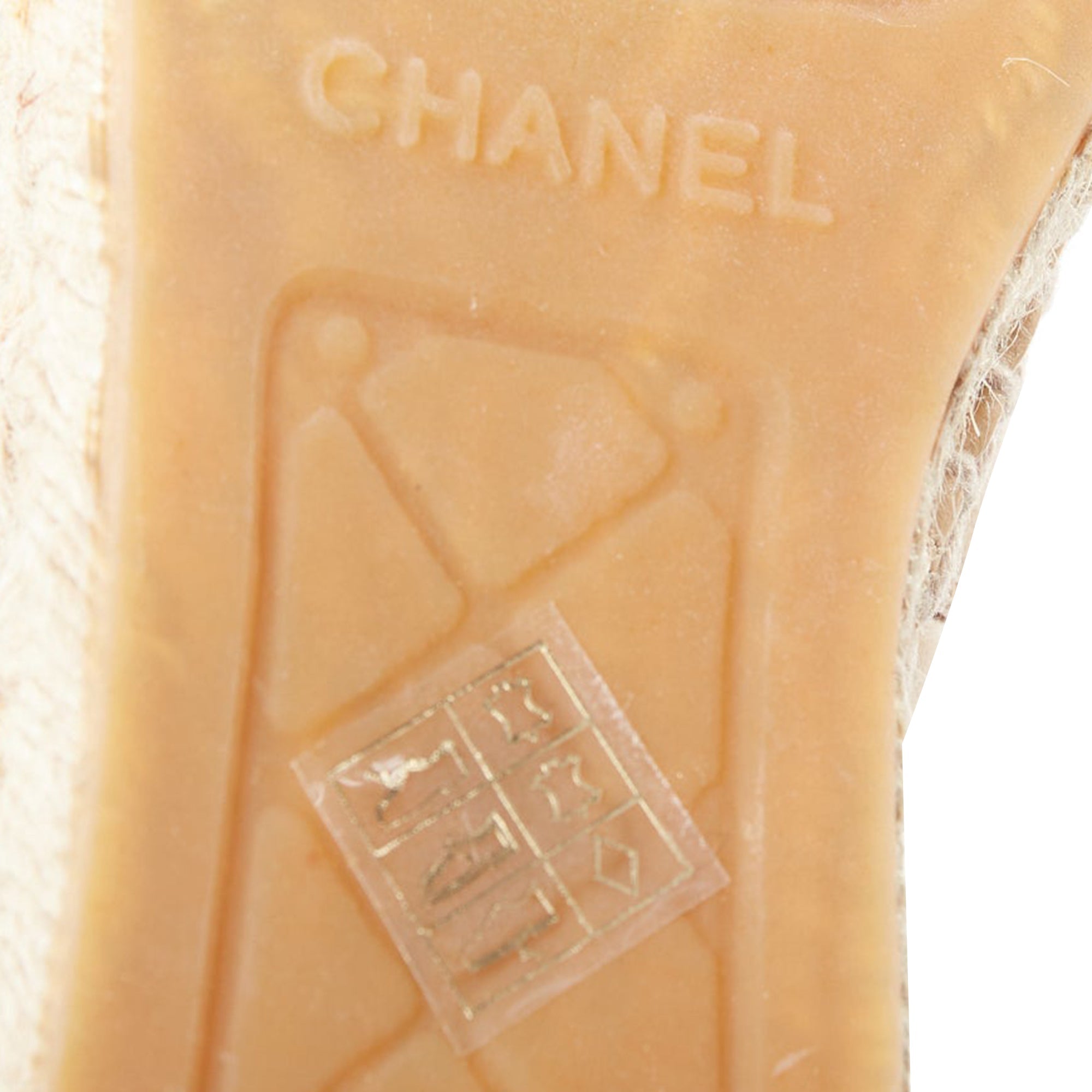 Women's CHANEL nude lamb leather CC logo black toe cap beige espadrille shoes EU38