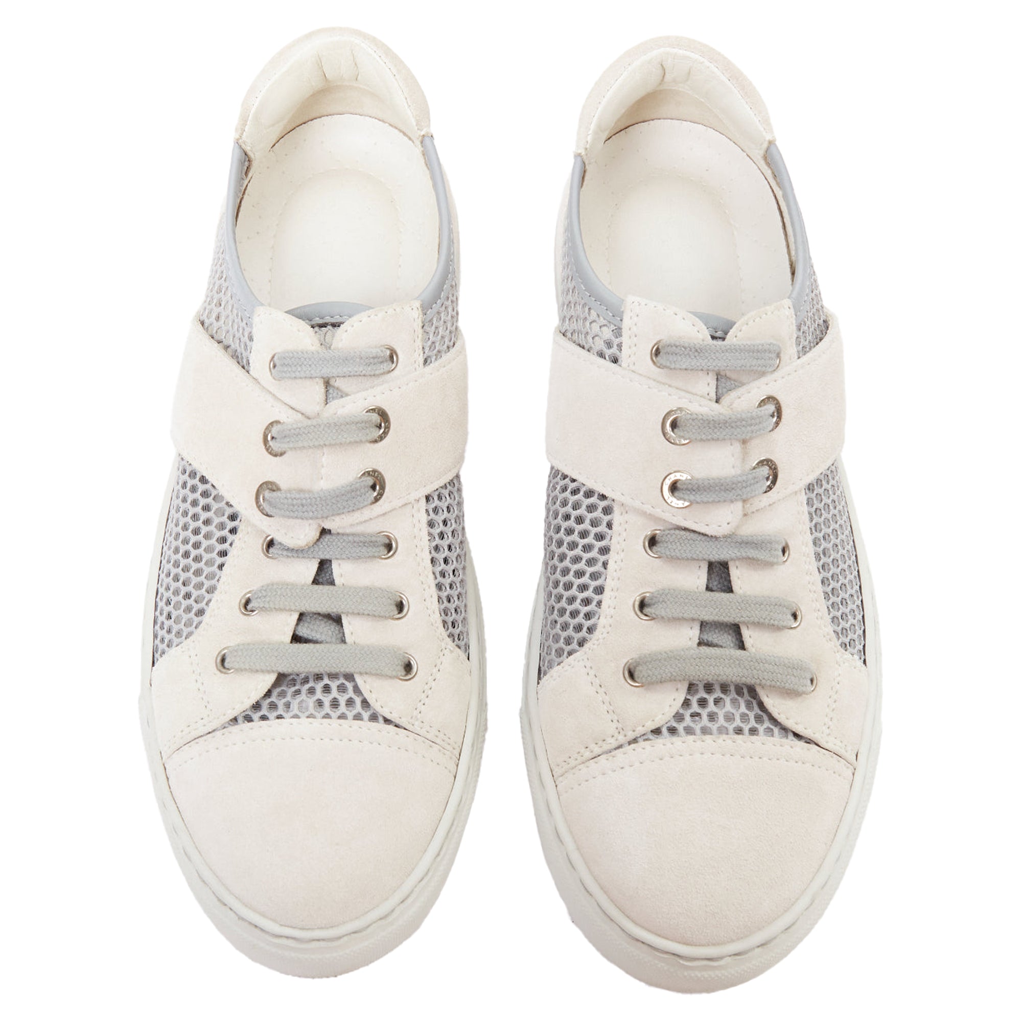 Women's CHANEL 2015 grey mesh CC logo cream suede panelled sneakers EU36.5