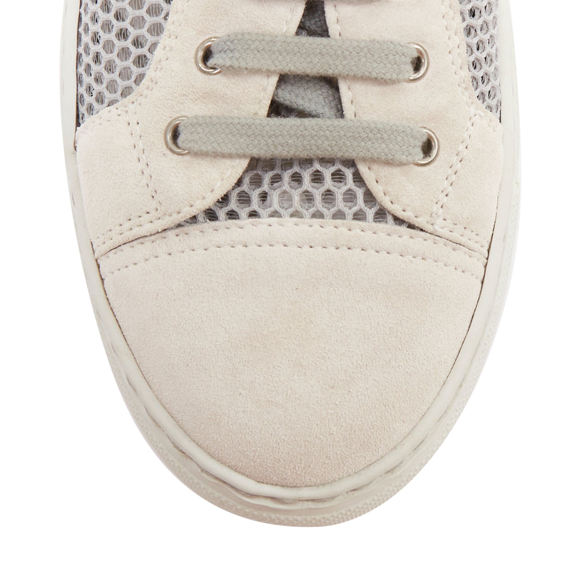 Women's CHANEL 2015 grey mesh CC logo cream suede panelled sneakers EU36.5