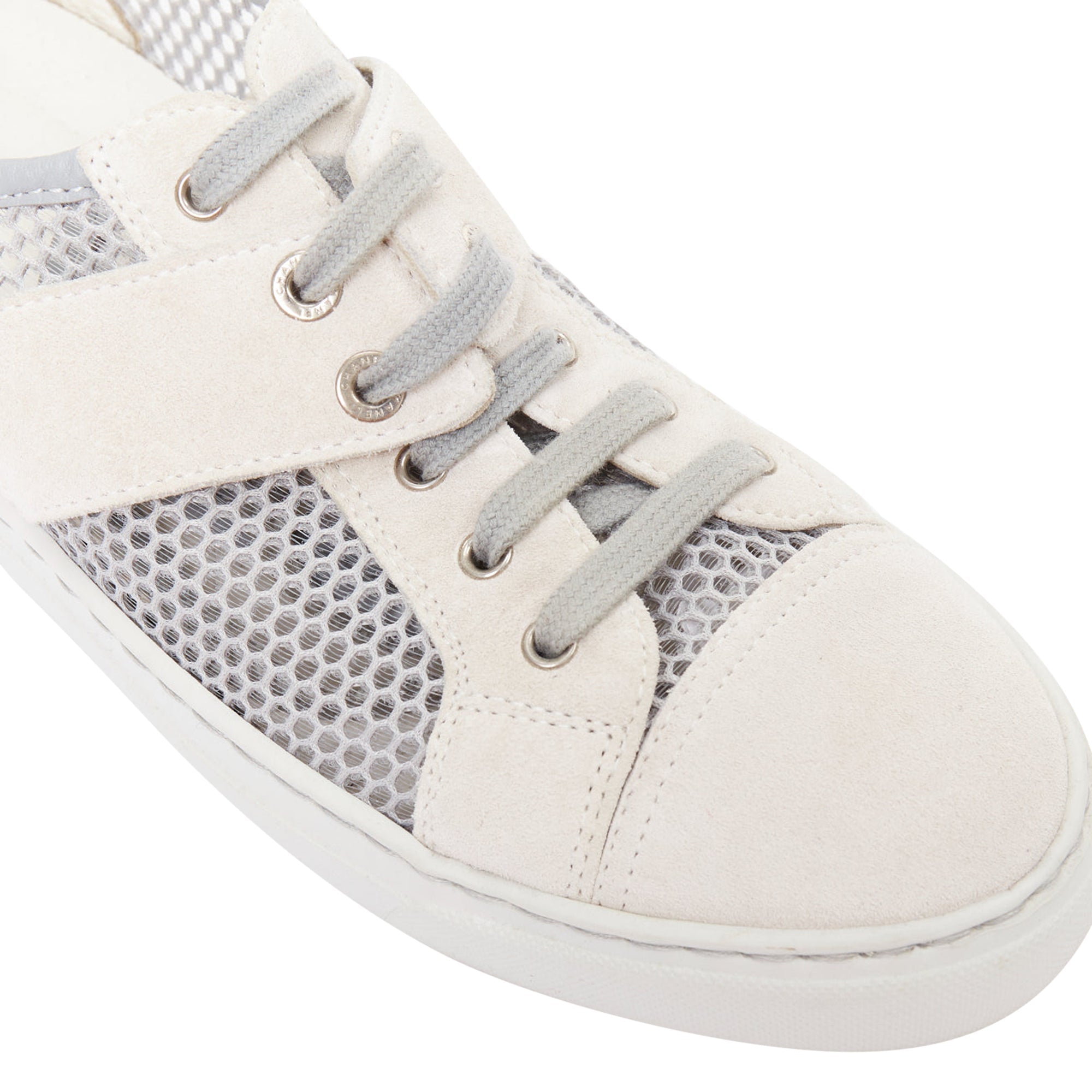 Women's CHANEL 2015 grey mesh CC logo cream suede panelled sneakers EU36.5