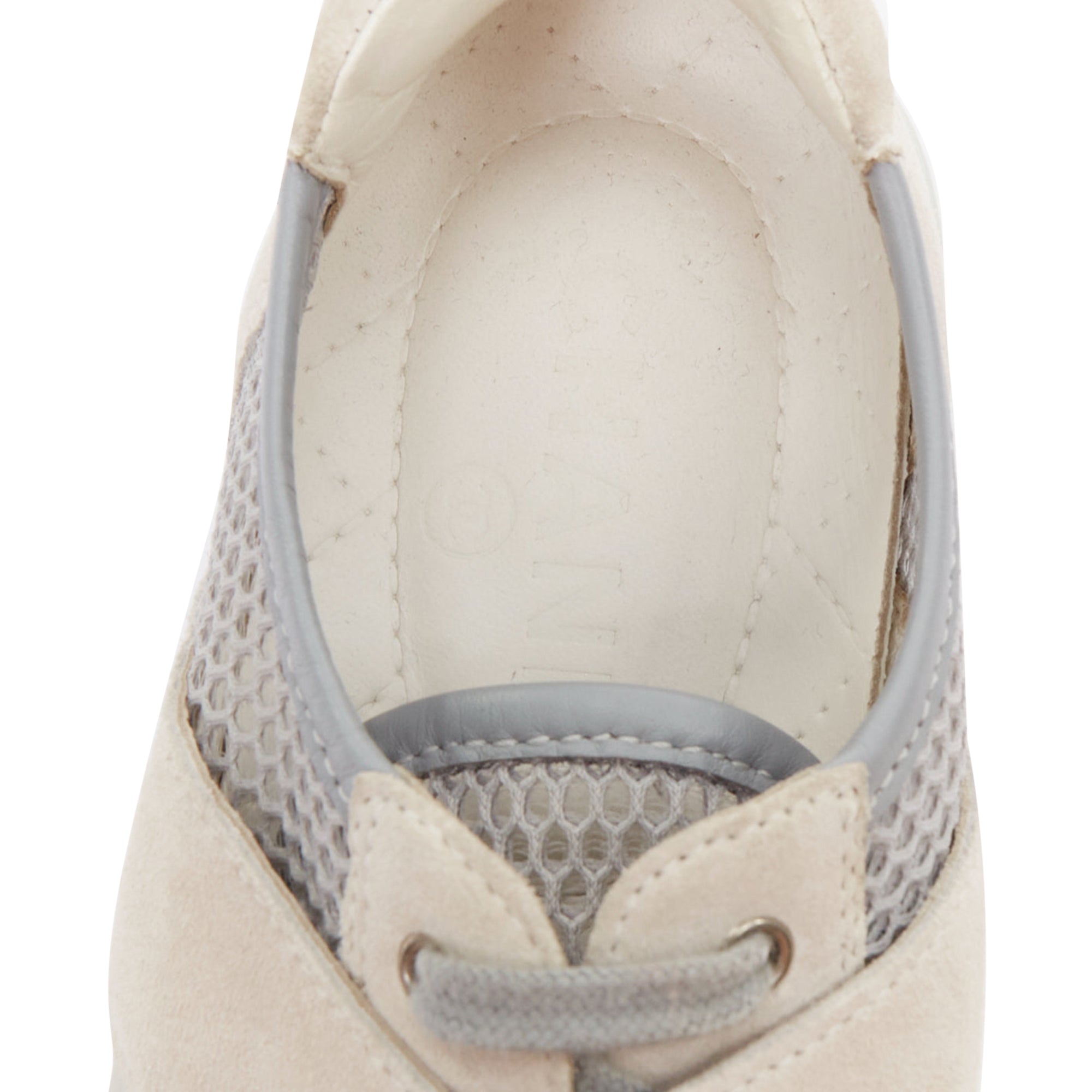 Women's CHANEL 2015 grey mesh CC logo cream suede panelled sneakers EU36.5