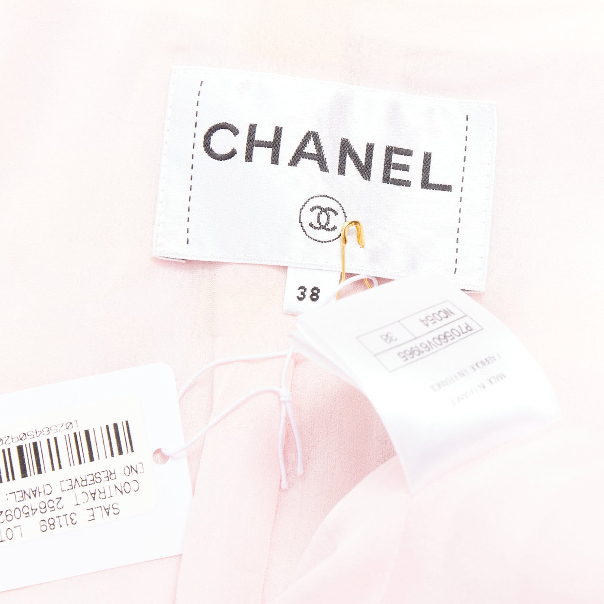 Women's CHANEL 21P pink cotton tweed CC button double breasted cropped jacket FR38 M