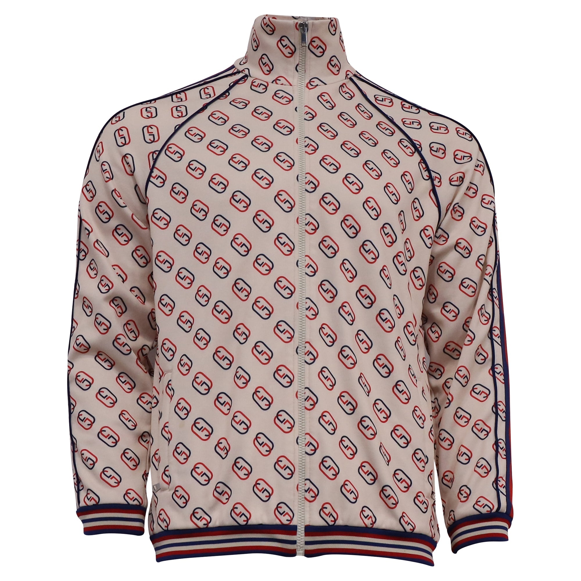 Men's Gucci Striped Webbing Logo-Print Track Jacket in Multicolor Polyester