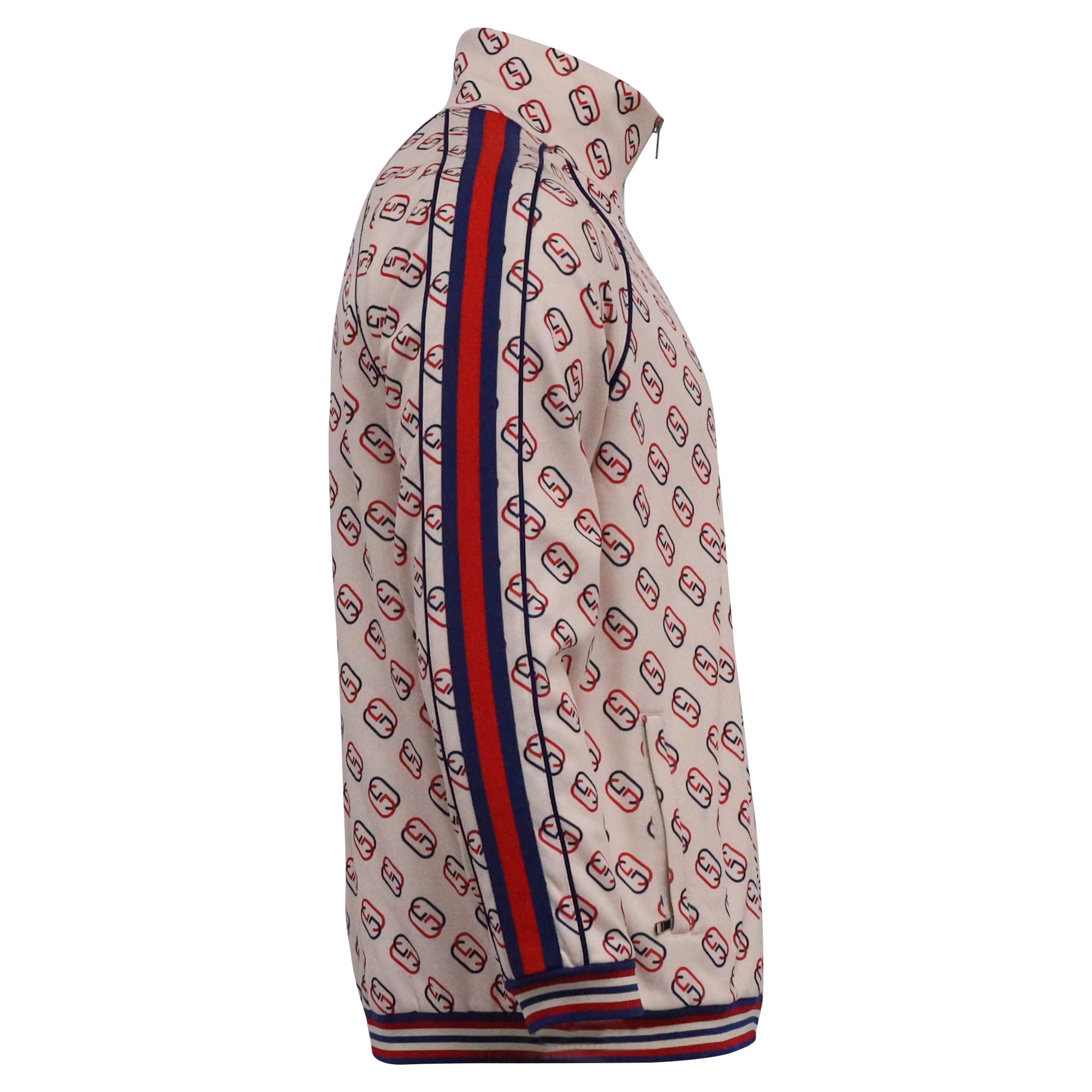 Men's Gucci Striped Webbing Logo-Print Track Jacket in Multicolor Polyester