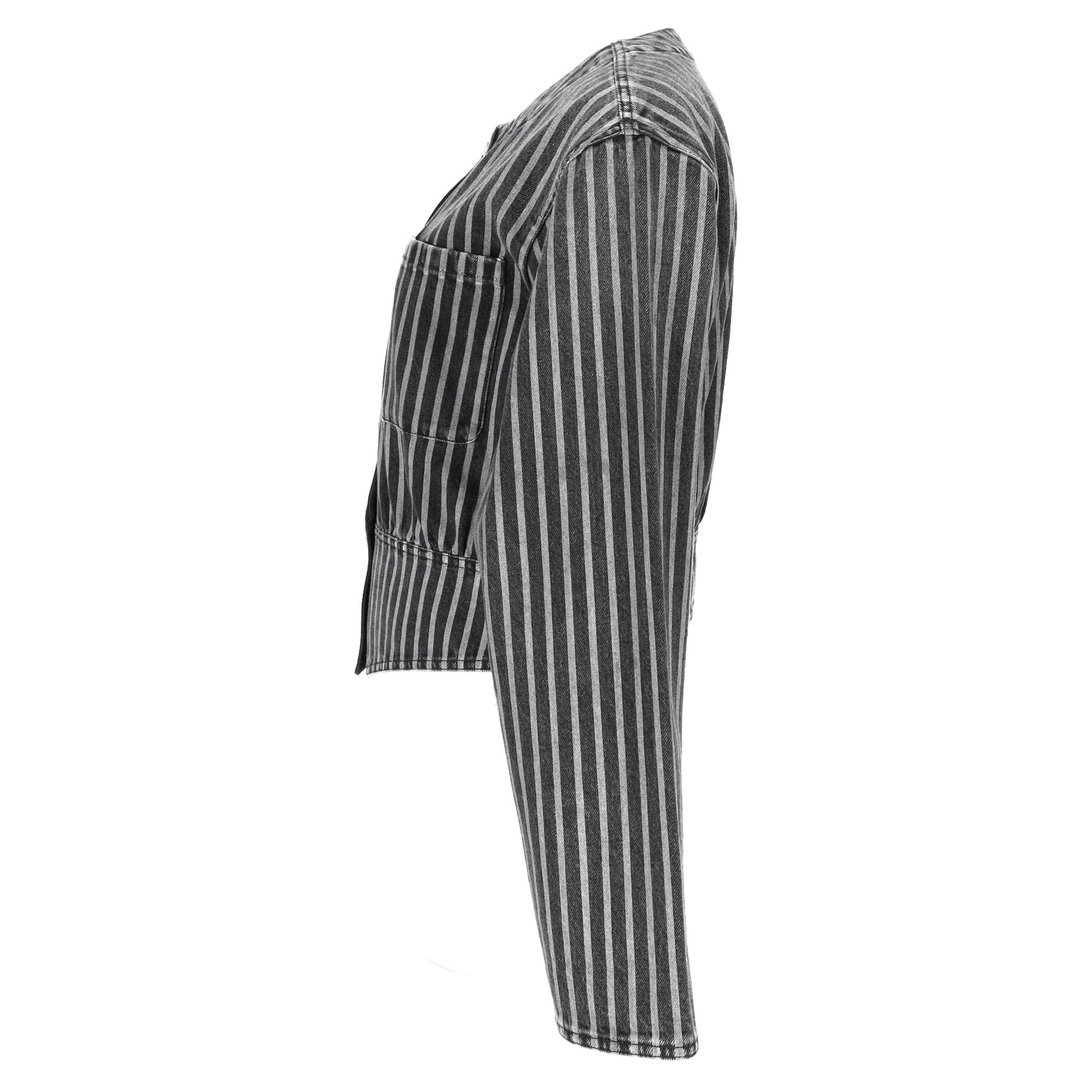 Women's Chanel Striped Button-Down Denim Jacket in Black Cotton